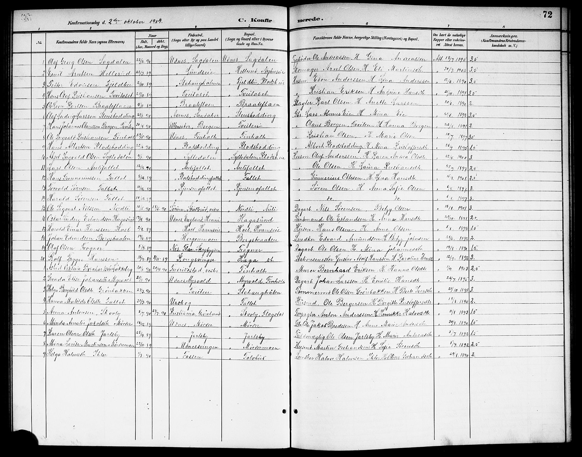Nes prestekontor Kirkebøker, SAO/A-10410/G/Gb/L0001: Parish register (copy) no. II 1, 1901-1917, p. 72