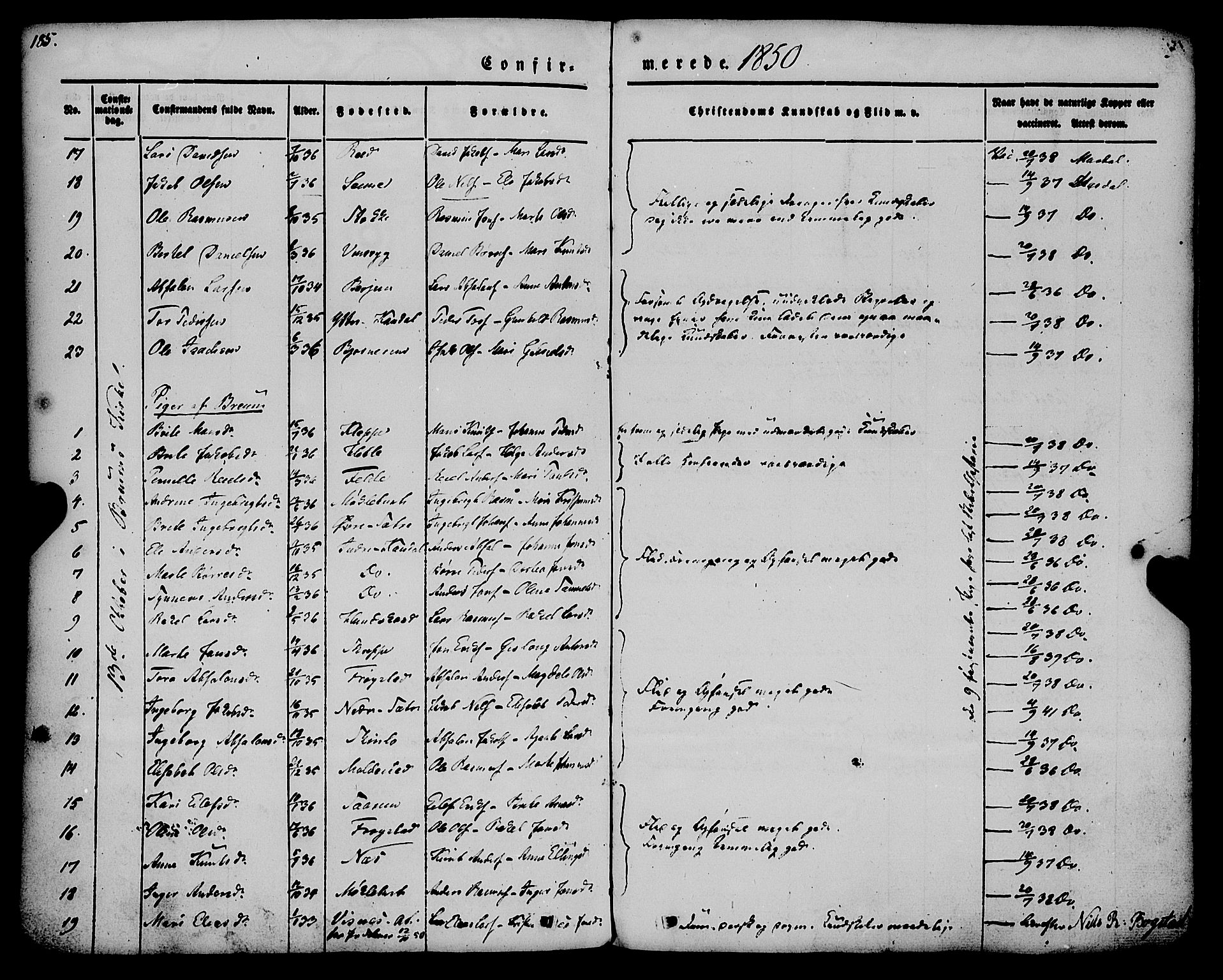 Gloppen sokneprestembete, SAB/A-80101/H/Haa/Haaa/L0008: Parish register (official) no. A 8, 1837-1855, p. 185