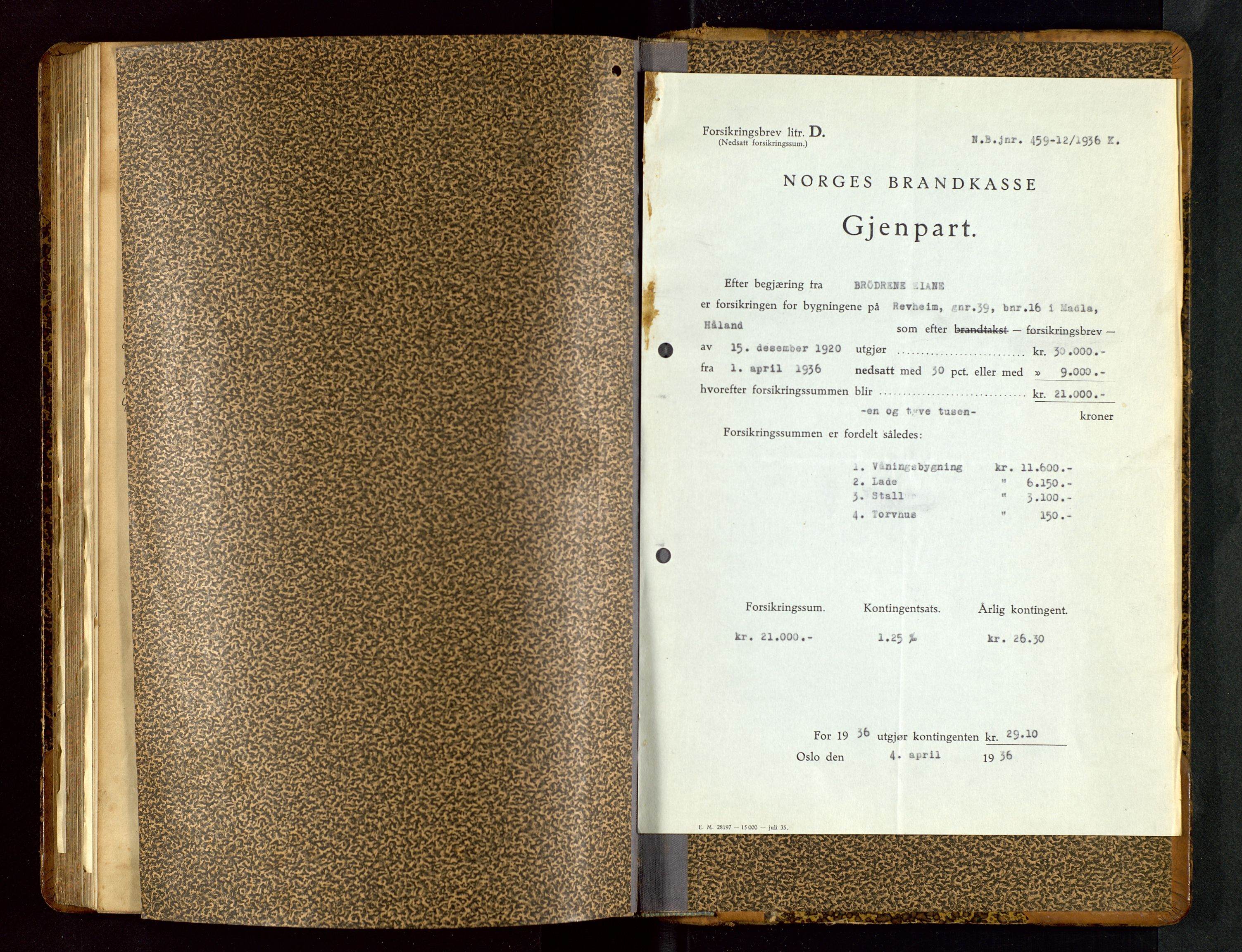 Håland lensmannskontor, SAST/A-100100/Gob/L0005: Branntakstprotokoll - skjematakst. Register i boken., 1915-1917