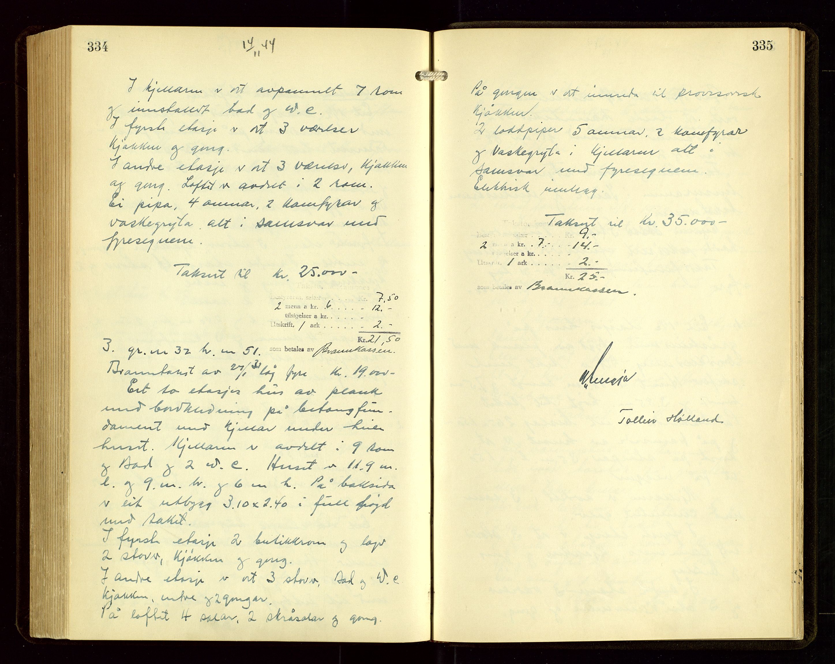 Sauda lensmannskontor, AV/SAST-A-100177/Goa/L0004: "Brandtakstprotokoll for Sauda lensmannsdistrikt", 1934-1946, p. 334-335