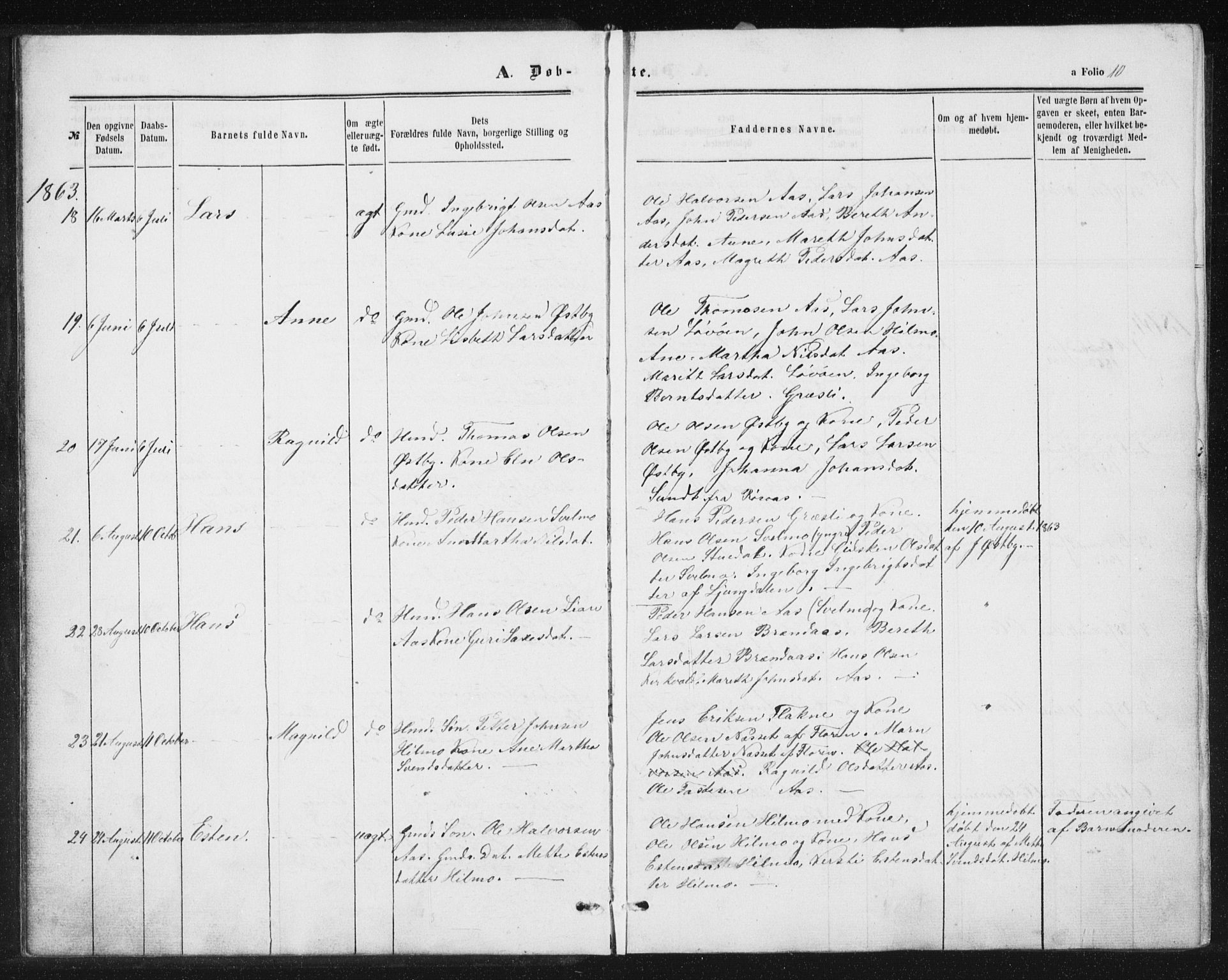 Ministerialprotokoller, klokkerbøker og fødselsregistre - Sør-Trøndelag, SAT/A-1456/698/L1166: Parish register (copy) no. 698C03, 1861-1887, p. 10