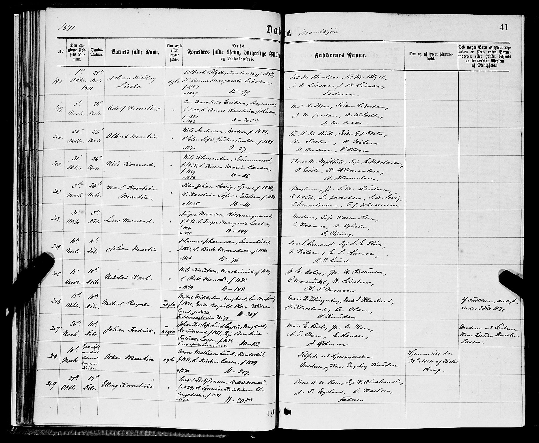 Domkirken sokneprestembete, AV/SAB-A-74801/H/Hab/L0013: Parish register (copy) no. B 6, 1869-1876, p. 41