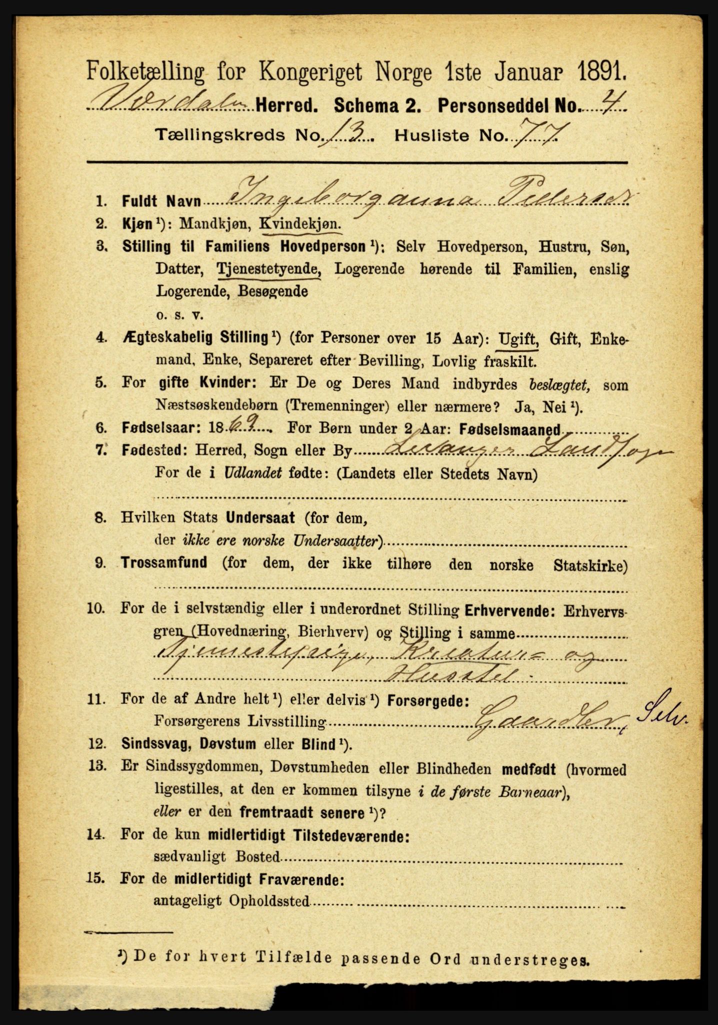 RA, 1891 census for 1721 Verdal, 1891, p. 7321