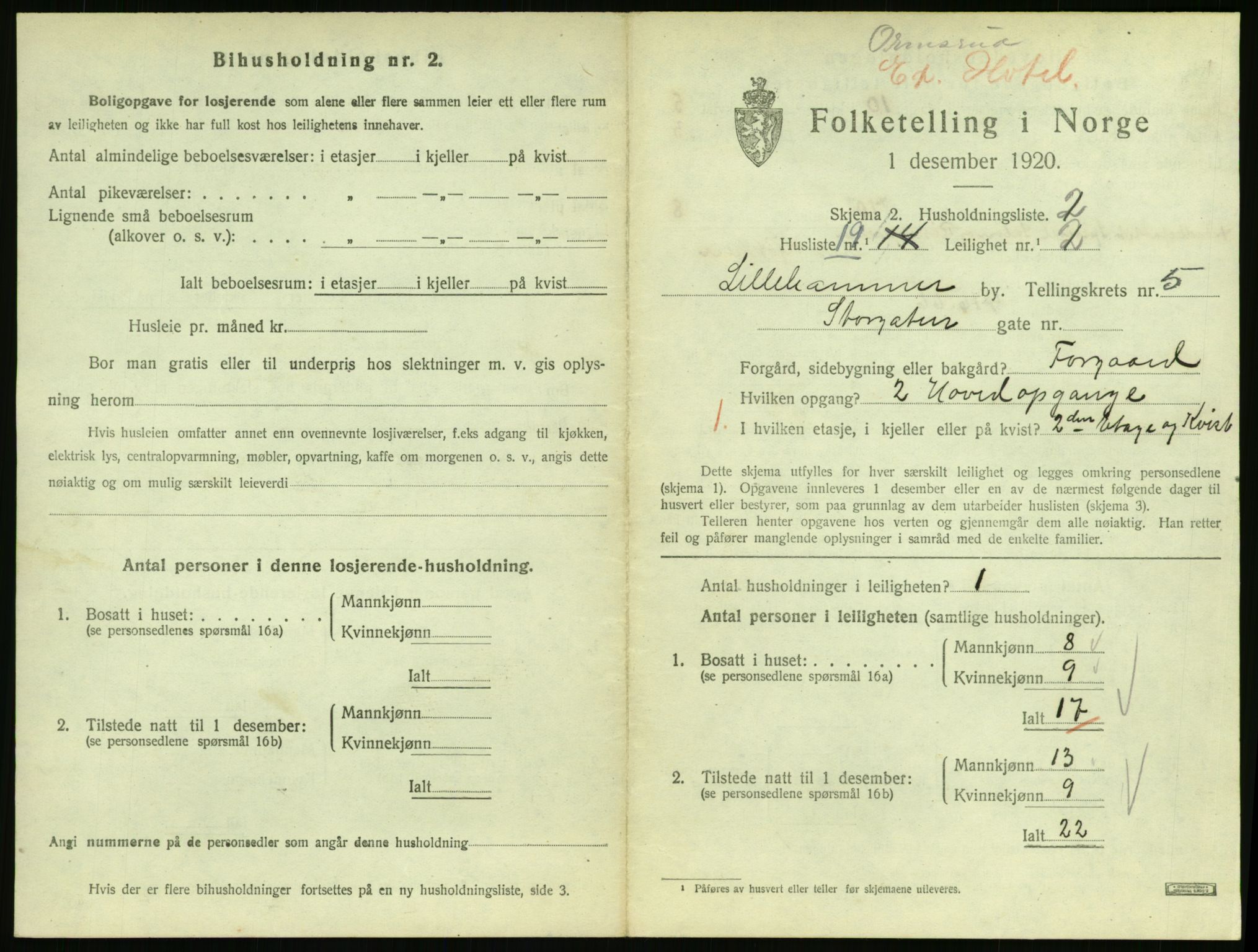 SAH, 1920 census for Lillehammer, 1920, p. 2266