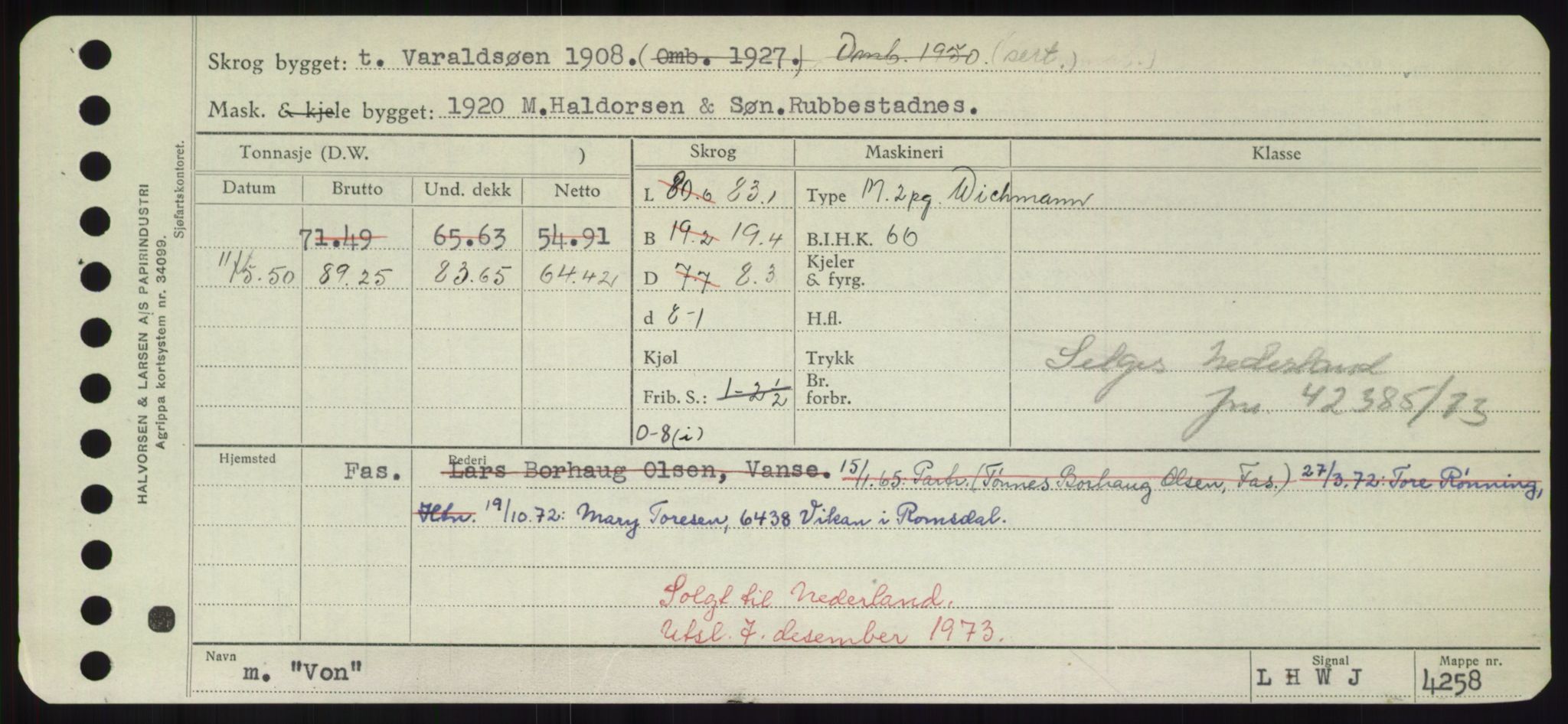 Sjøfartsdirektoratet med forløpere, Skipsmålingen, RA/S-1627/H/Hd/L0042: Fartøy, Vi-We, p. 115