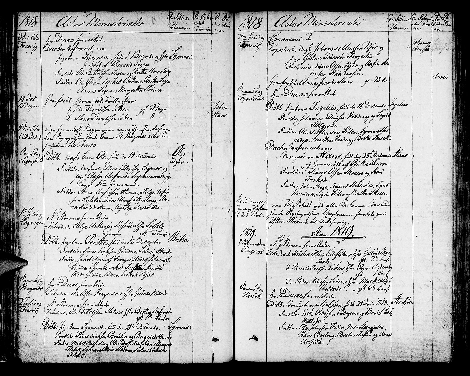 Leikanger sokneprestembete, SAB/A-81001: Parish register (official) no. A 6, 1810-1838, p. 91