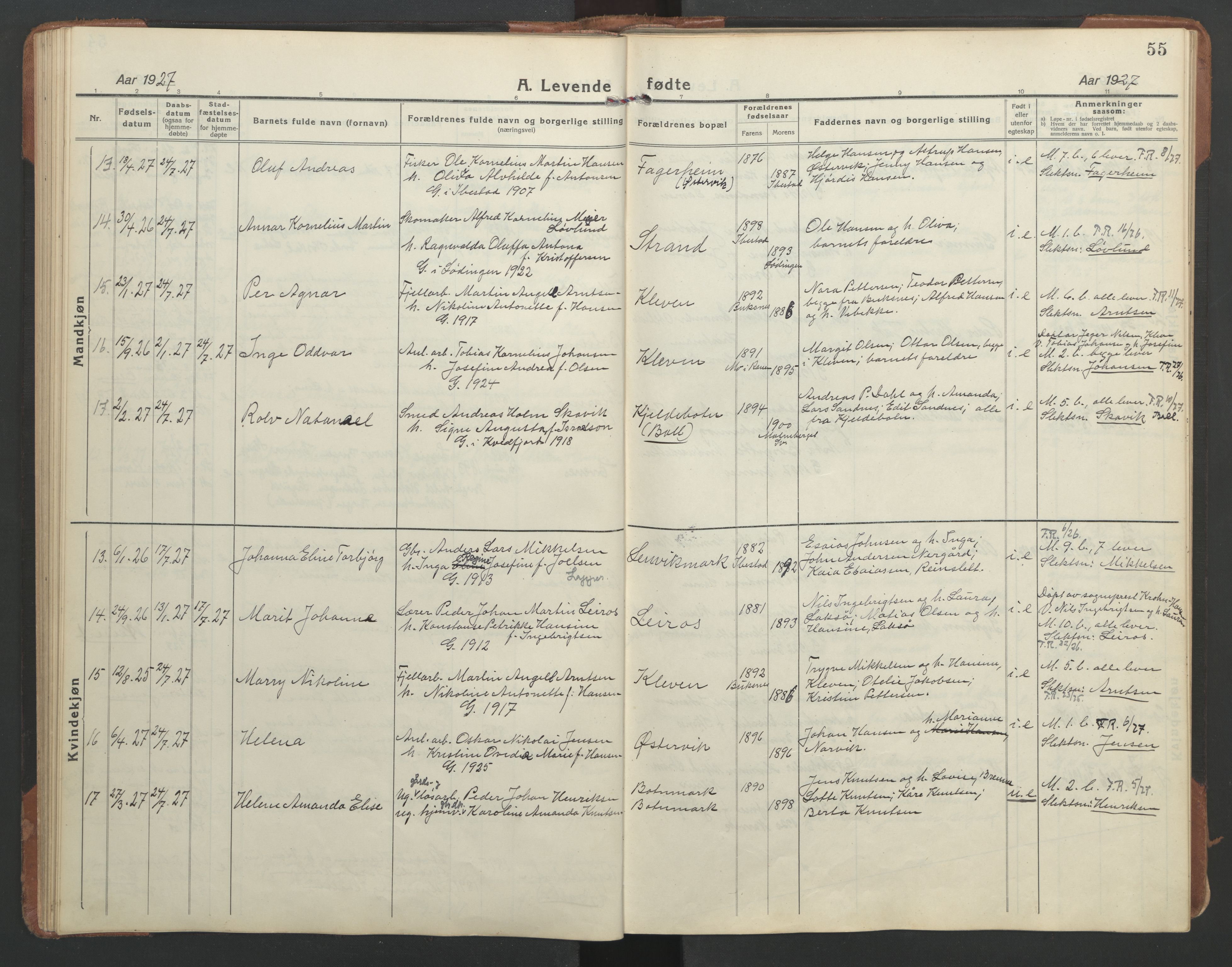 Ministerialprotokoller, klokkerbøker og fødselsregistre - Nordland, SAT/A-1459/863/L0919: Parish register (copy) no. 863C09, 1921-1941, p. 55