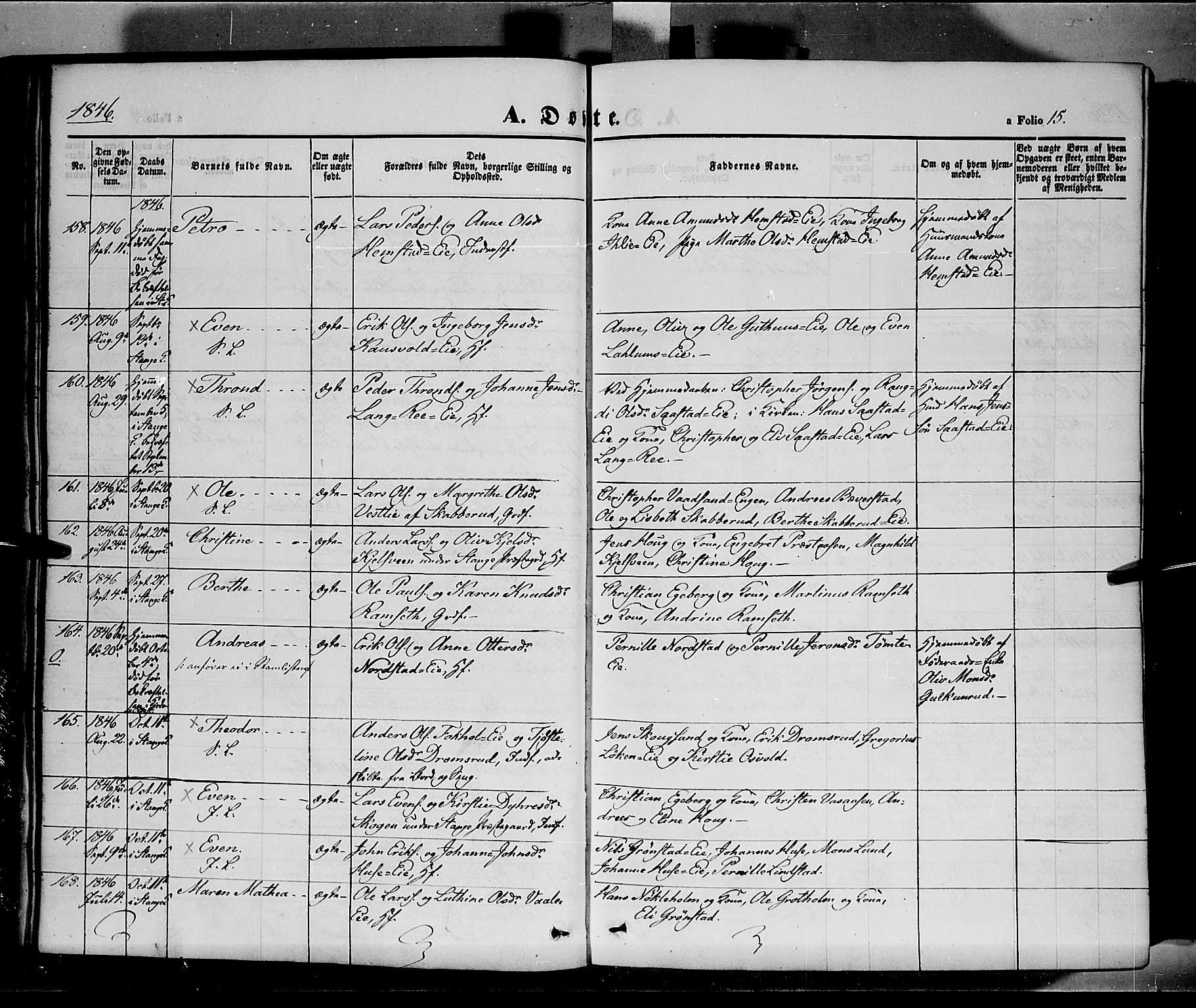 Stange prestekontor, SAH/PREST-002/K/L0011: Parish register (official) no. 11, 1846-1852, p. 15