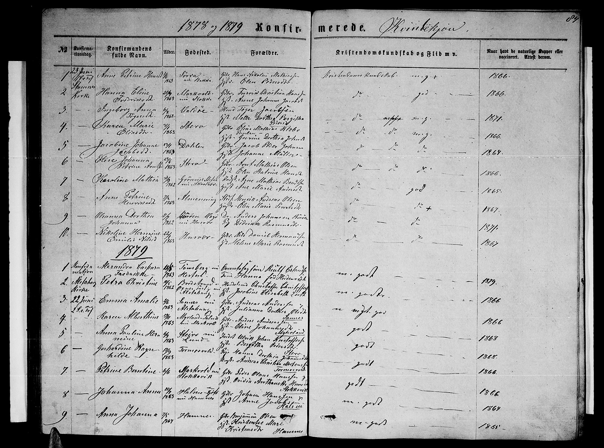 Ministerialprotokoller, klokkerbøker og fødselsregistre - Nordland, SAT/A-1459/830/L0461: Parish register (copy) no. 830C03, 1866-1881, p. 84