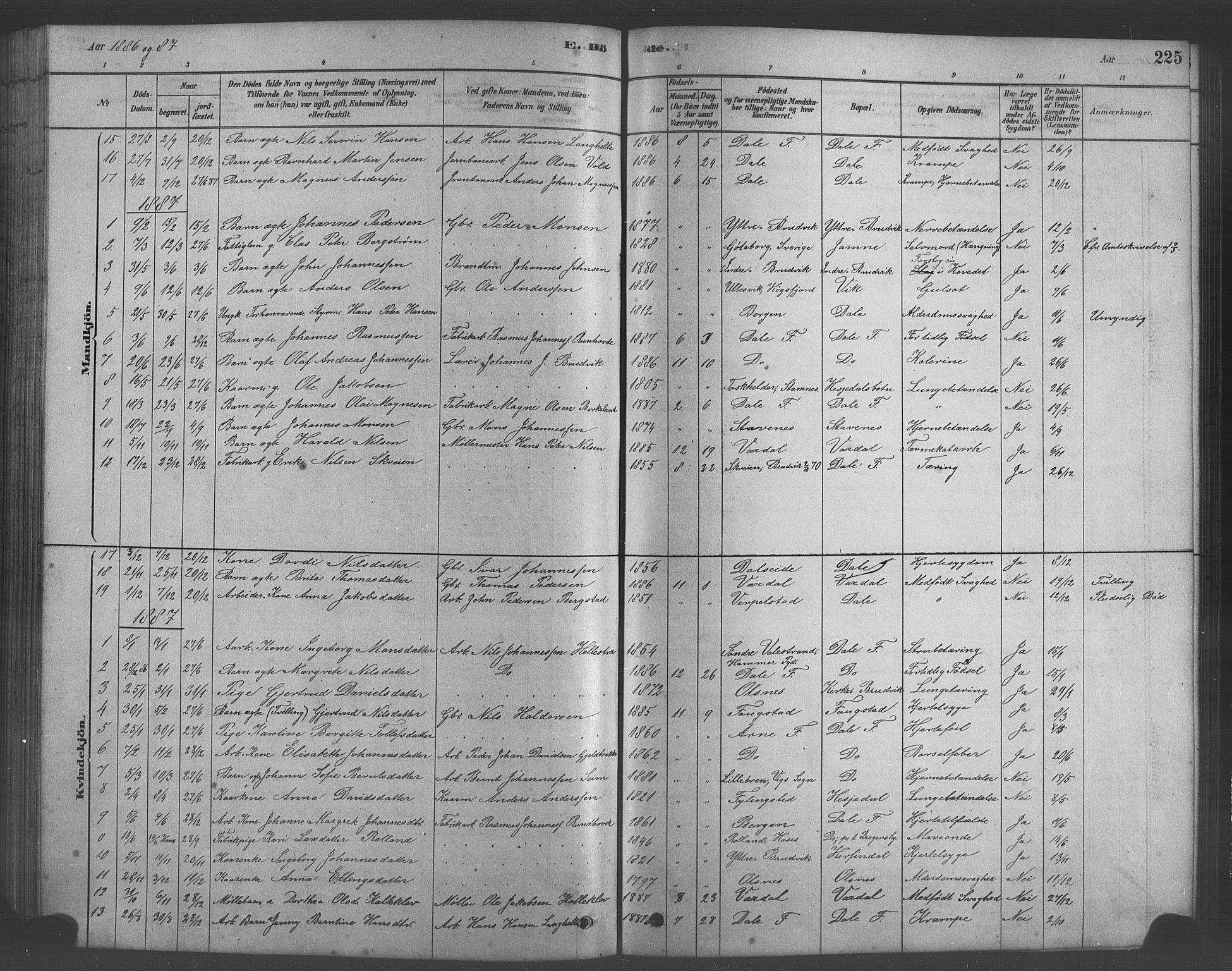 Bruvik Sokneprestembete, SAB/A-74701/H/Hab: Parish register (copy) no. A 1, 1878-1907, p. 225