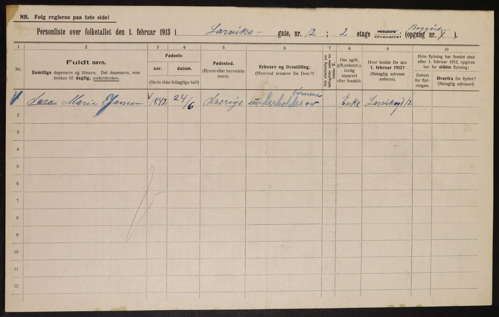 OBA, Municipal Census 1913 for Kristiania, 1913, p. 56961