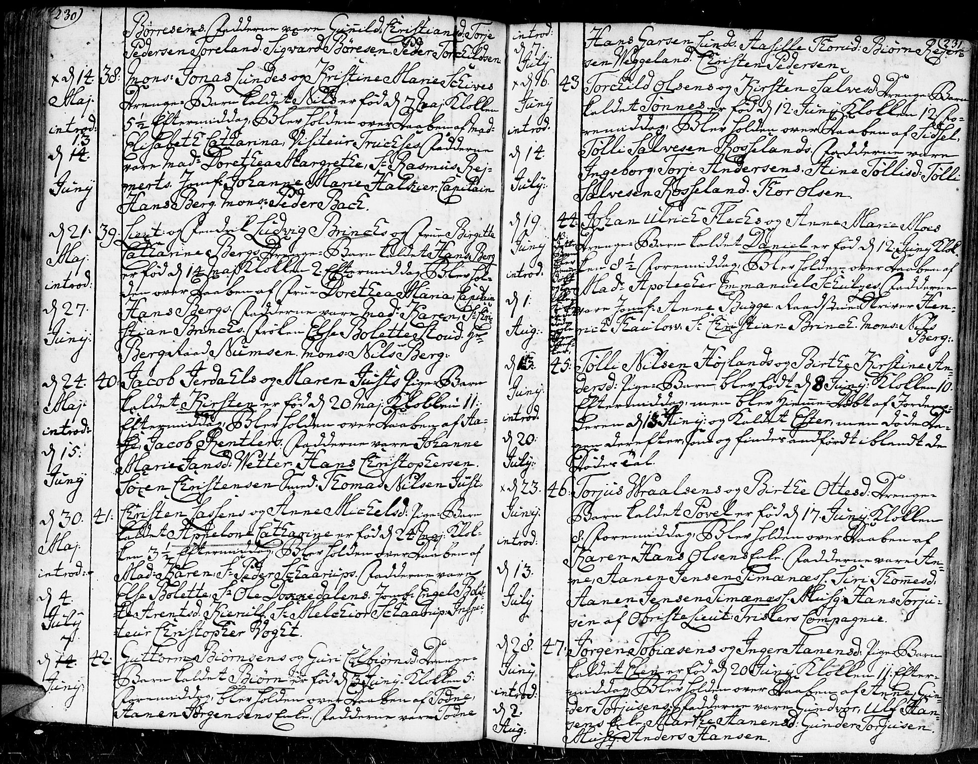 Kristiansand domprosti, SAK/1112-0006/F/Fa/L0002: Parish register (official) no. A 2, 1755-1778, p. 230-231