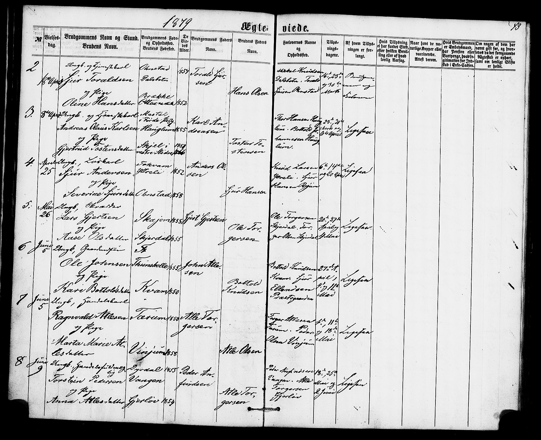 Aurland sokneprestembete, SAB/A-99937/H/Ha/Haa/L0010: Parish register (official) no. A 10, 1859-1879, p. 43