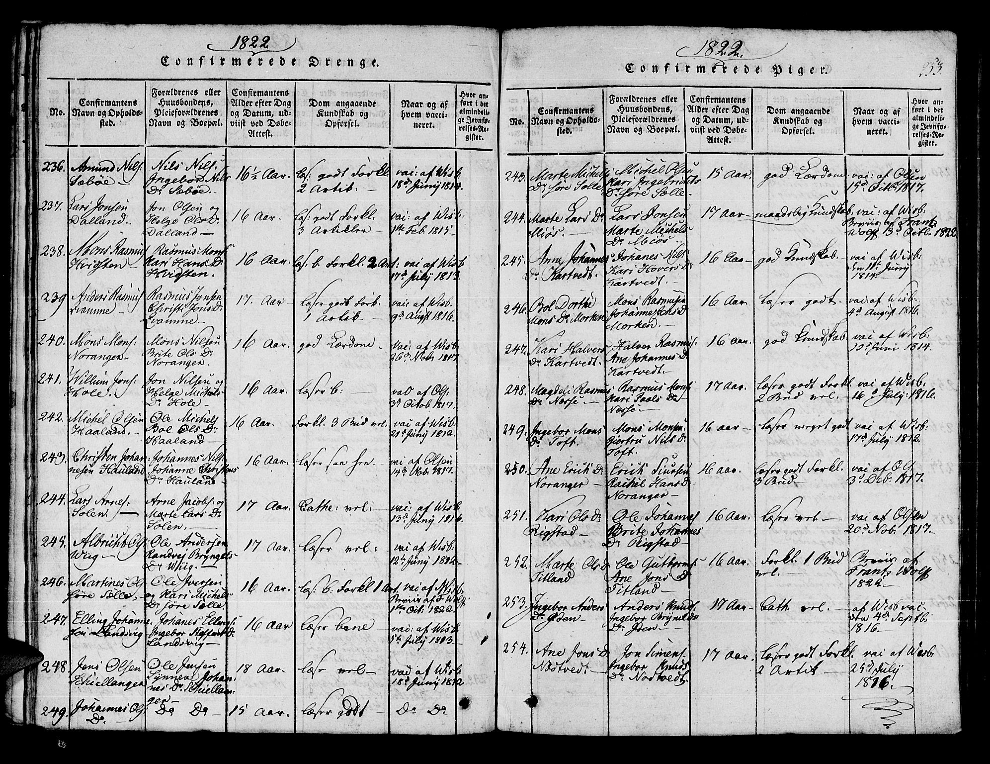 Manger sokneprestembete, AV/SAB-A-76801/H/Haa: Parish register (official) no. A 3, 1816-1824, p. 253