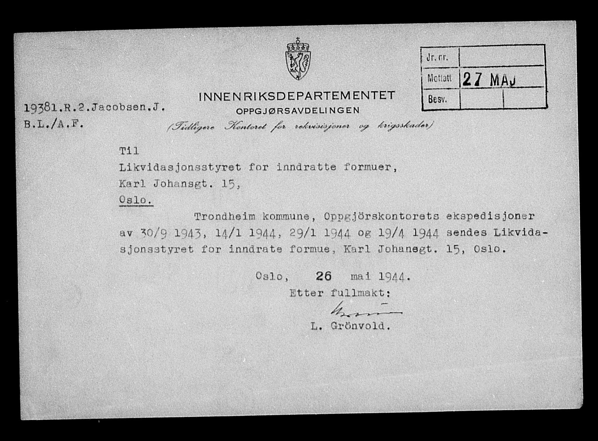 Justisdepartementet, Tilbakeføringskontoret for inndratte formuer, RA/S-1564/H/Hc/Hca/L0898: --, 1945-1947, p. 585