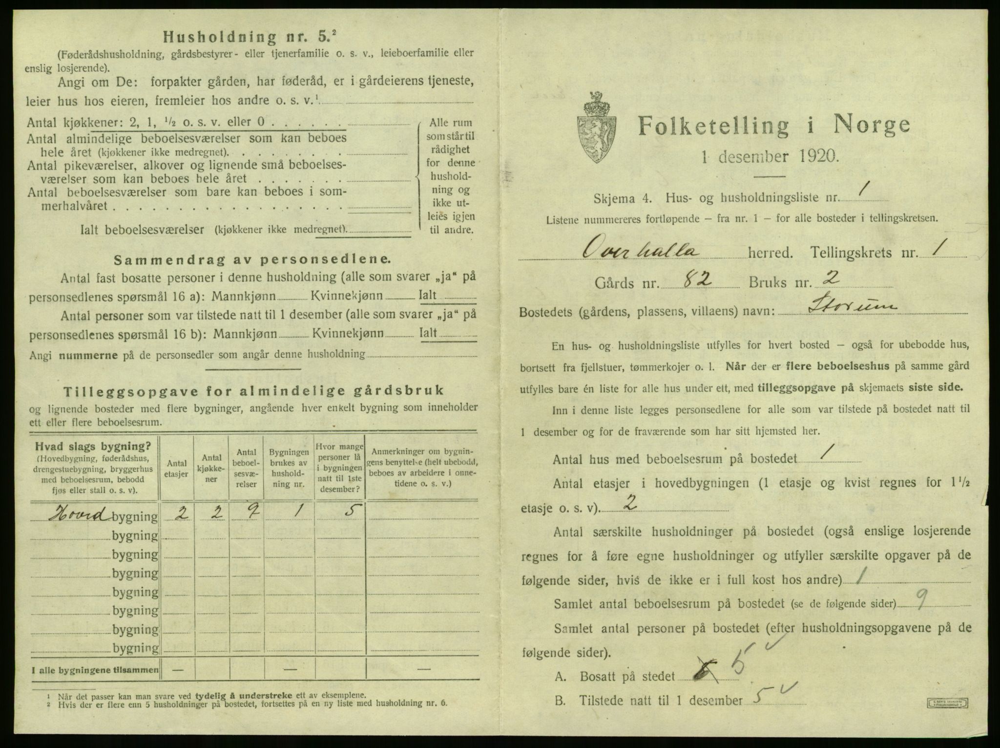 SAT, 1920 census for Overhalla, 1920, p. 36