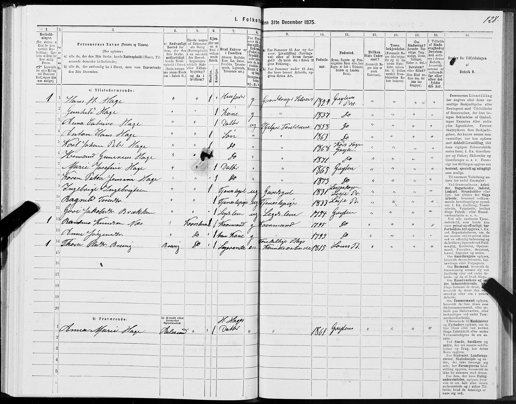 SAT, 1875 census for 1539P Grytten, 1875, p. 2128