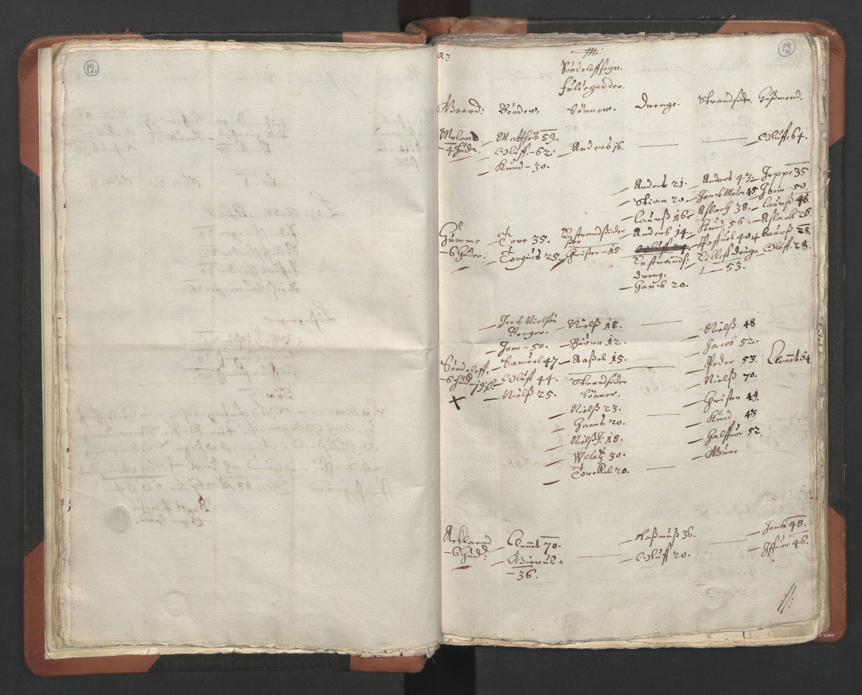 RA, Vicar's Census 1664-1666, no. 13: Nedenes deanery, 1664-1666, p. 12-13