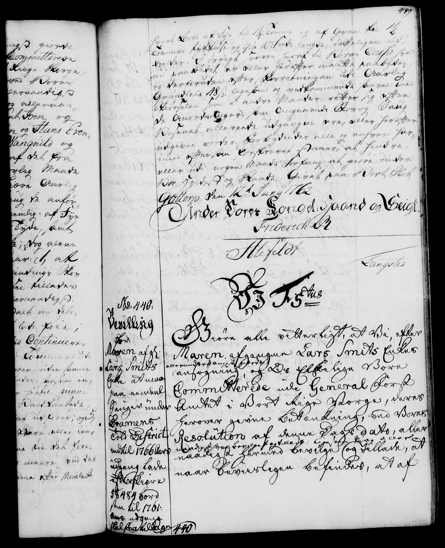 Rentekammeret, Kammerkanselliet, RA/EA-3111/G/Gg/Gga/L0007: Norsk ekspedisjonsprotokoll med register (merket RK 53.7), 1759-1768, p. 449