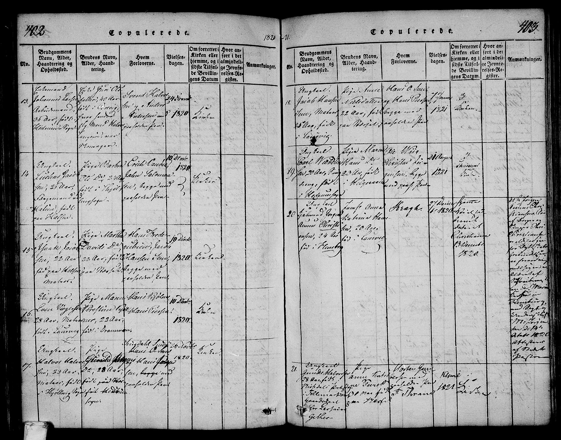 Larvik kirkebøker, SAKO/A-352/F/Fa/L0001: Parish register (official) no. I 1, 1814-1825, p. 402-403