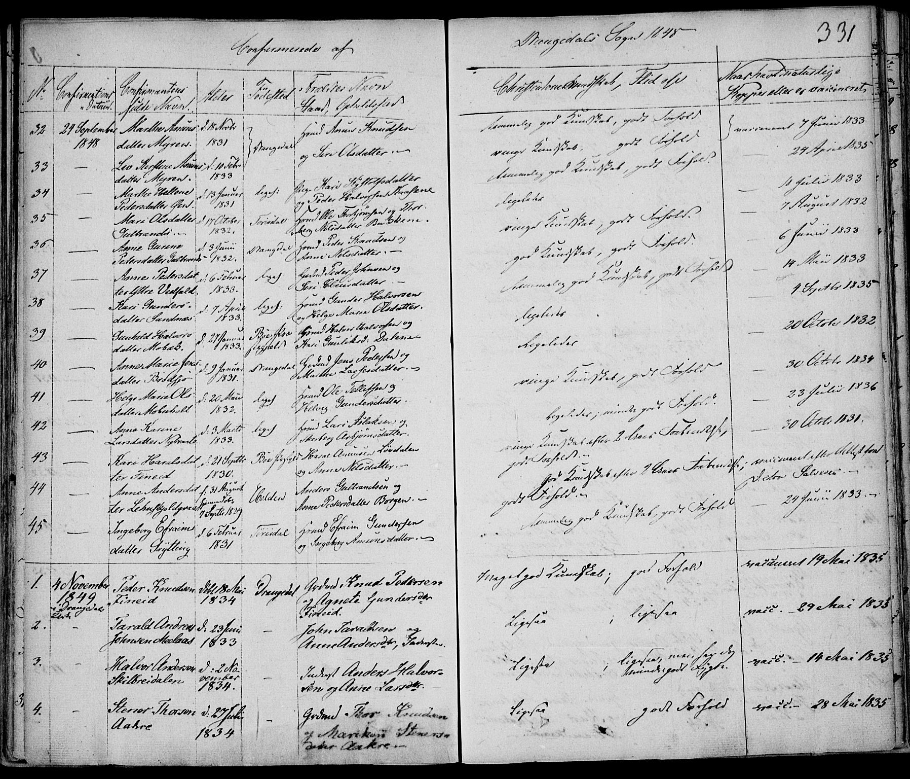 Drangedal kirkebøker, SAKO/A-258/F/Fa/L0007a: Parish register (official) no. 7a, 1837-1856, p. 331