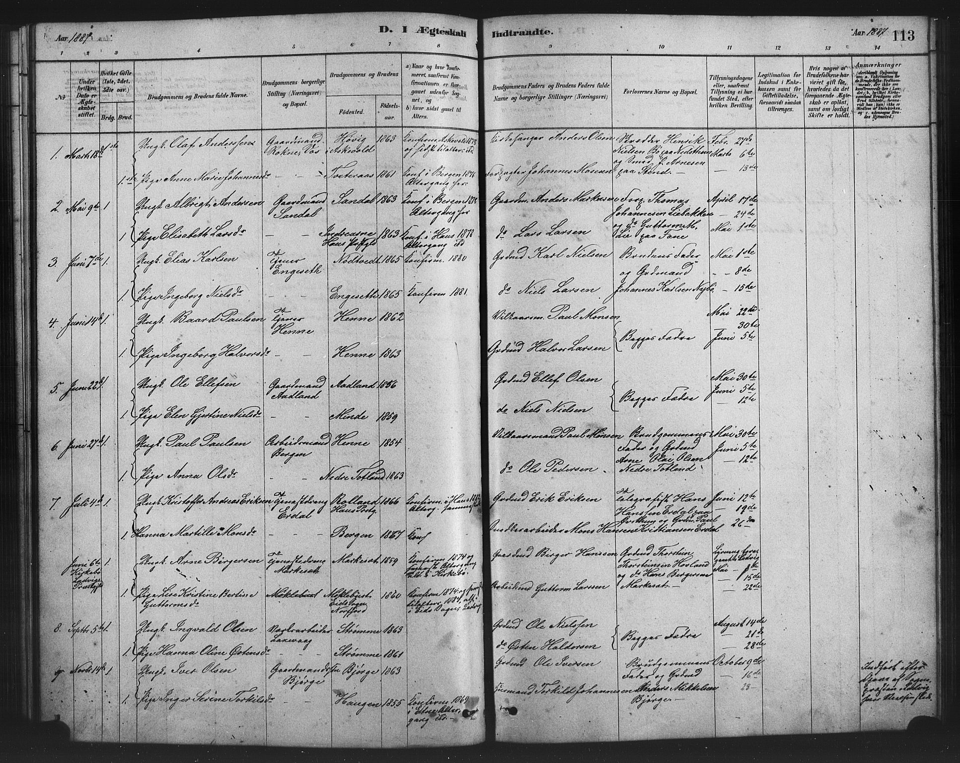 Birkeland Sokneprestembete, SAB/A-74601/H/Hab: Parish register (copy) no. A 3, 1877-1887, p. 113