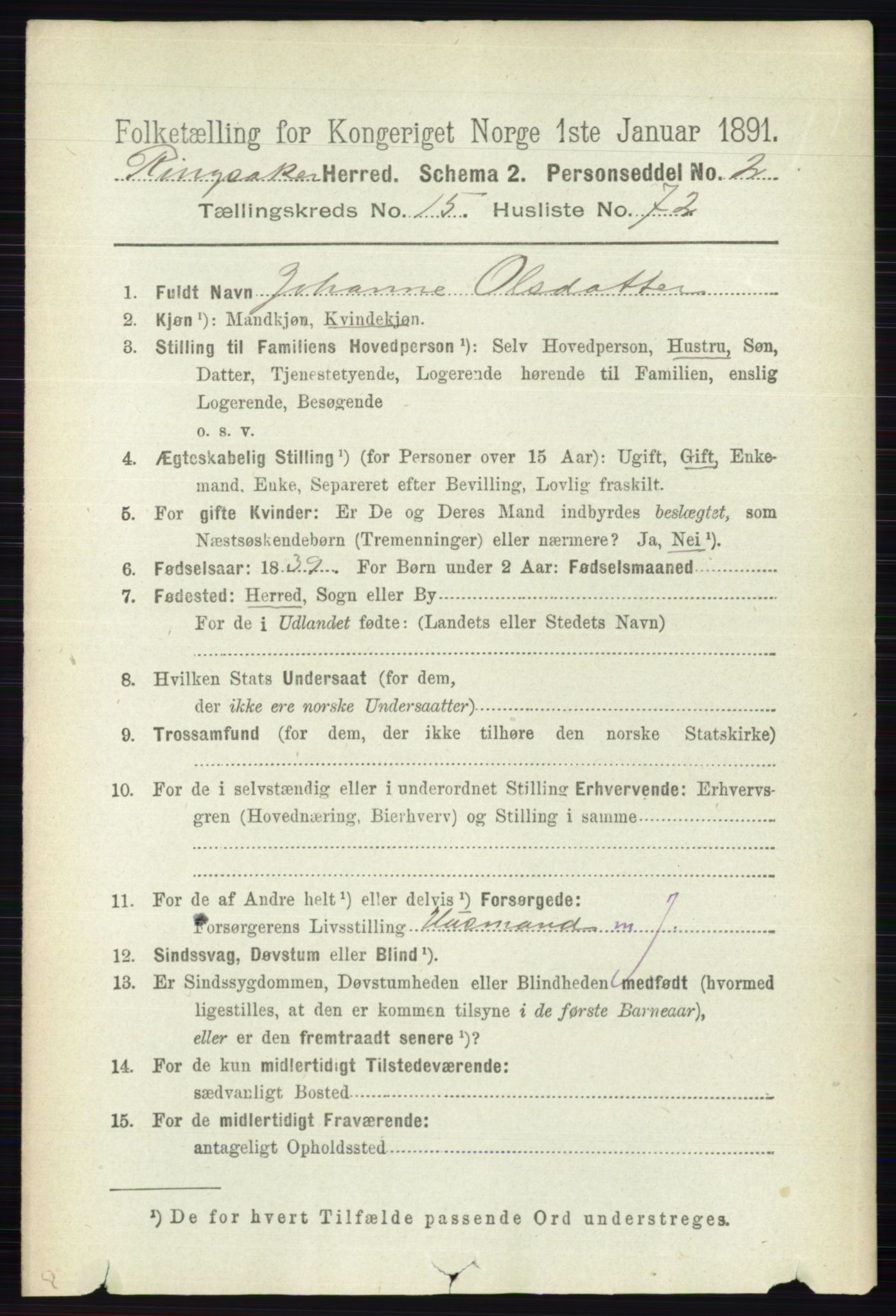RA, 1891 census for 0412 Ringsaker, 1891, p. 8922