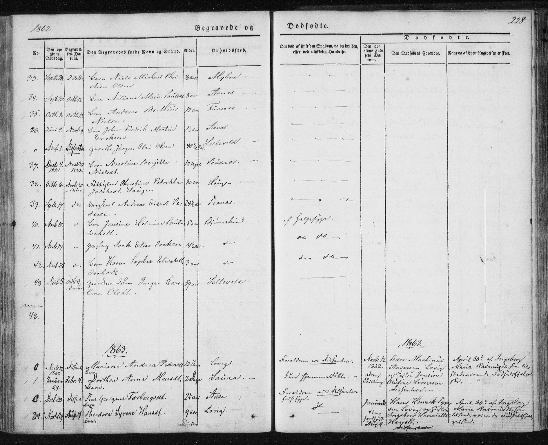 Ministerialprotokoller, klokkerbøker og fødselsregistre - Nordland, SAT/A-1459/897/L1396: Parish register (official) no. 897A04, 1842-1866, p. 228