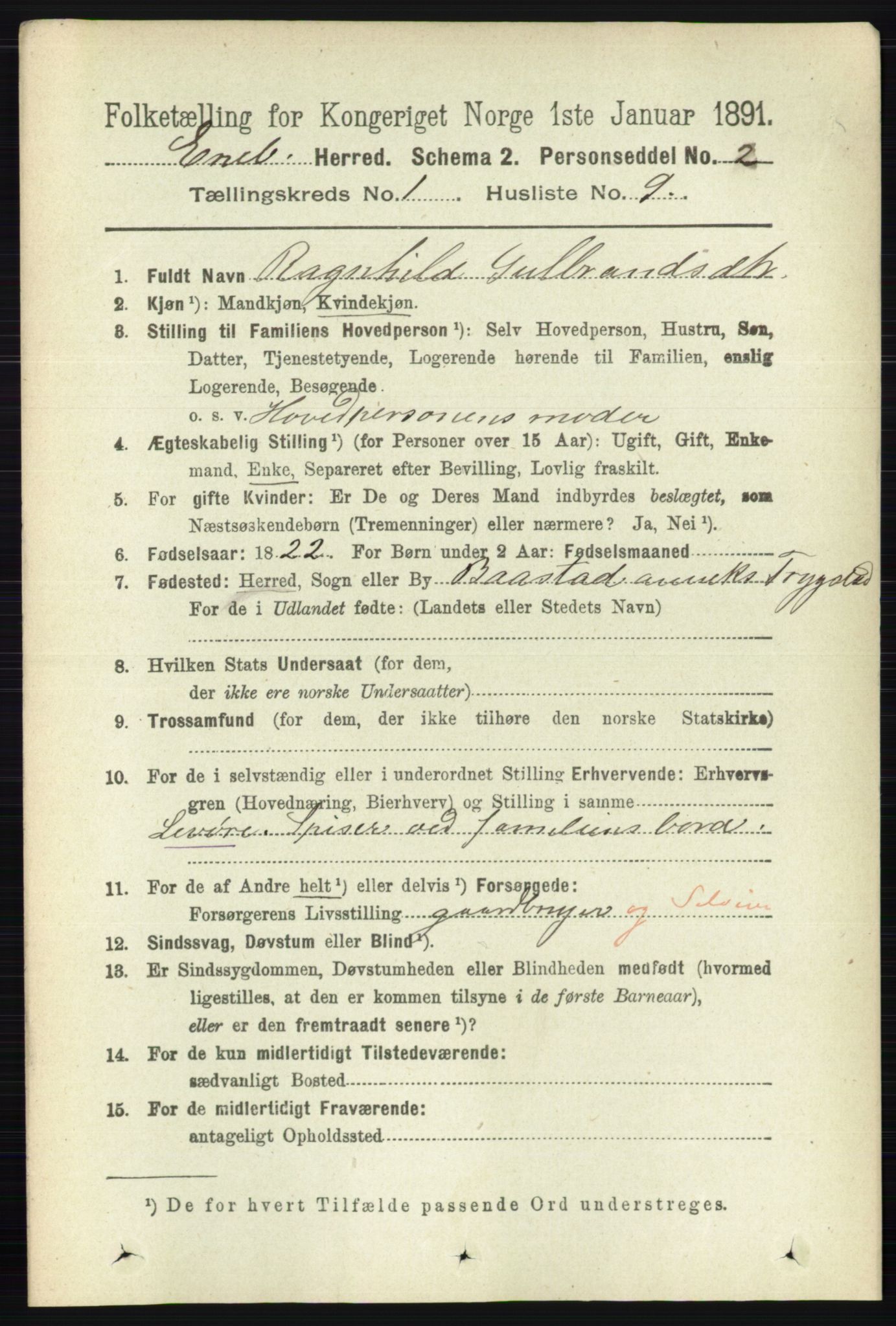 RA, 1891 census for 0229 Enebakk, 1891, p. 180