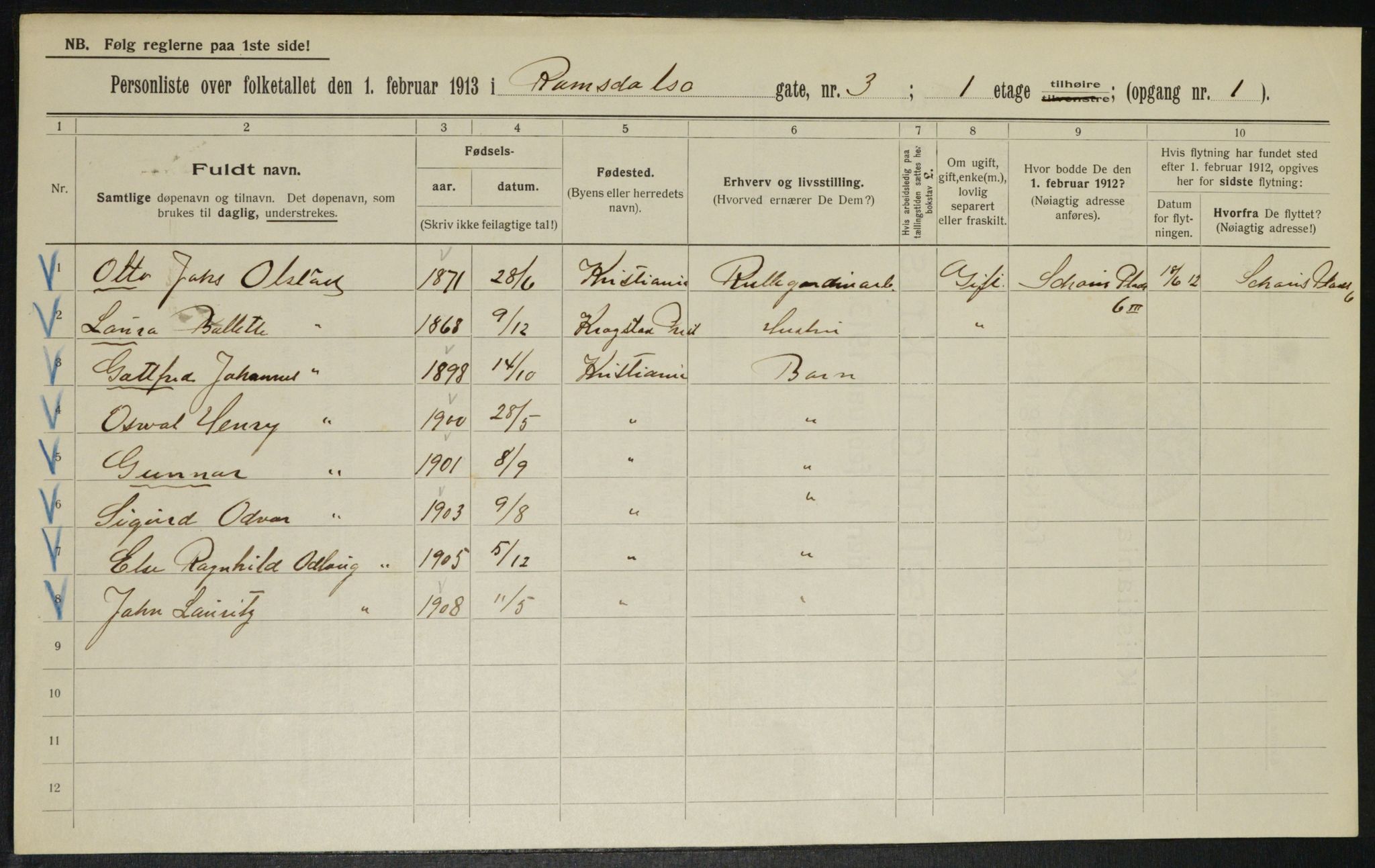 OBA, Municipal Census 1913 for Kristiania, 1913, p. 83241