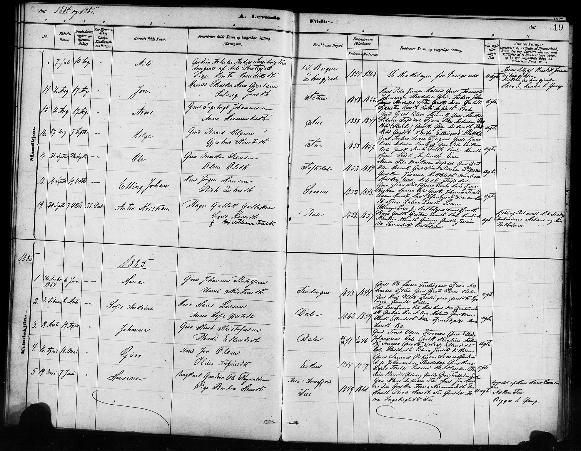 Balestrand sokneprestembete, AV/SAB-A-79601/H/Haa/Haaa/L0004: Parish register (official) no. A 4 / 1, 1879-1888, p. 19