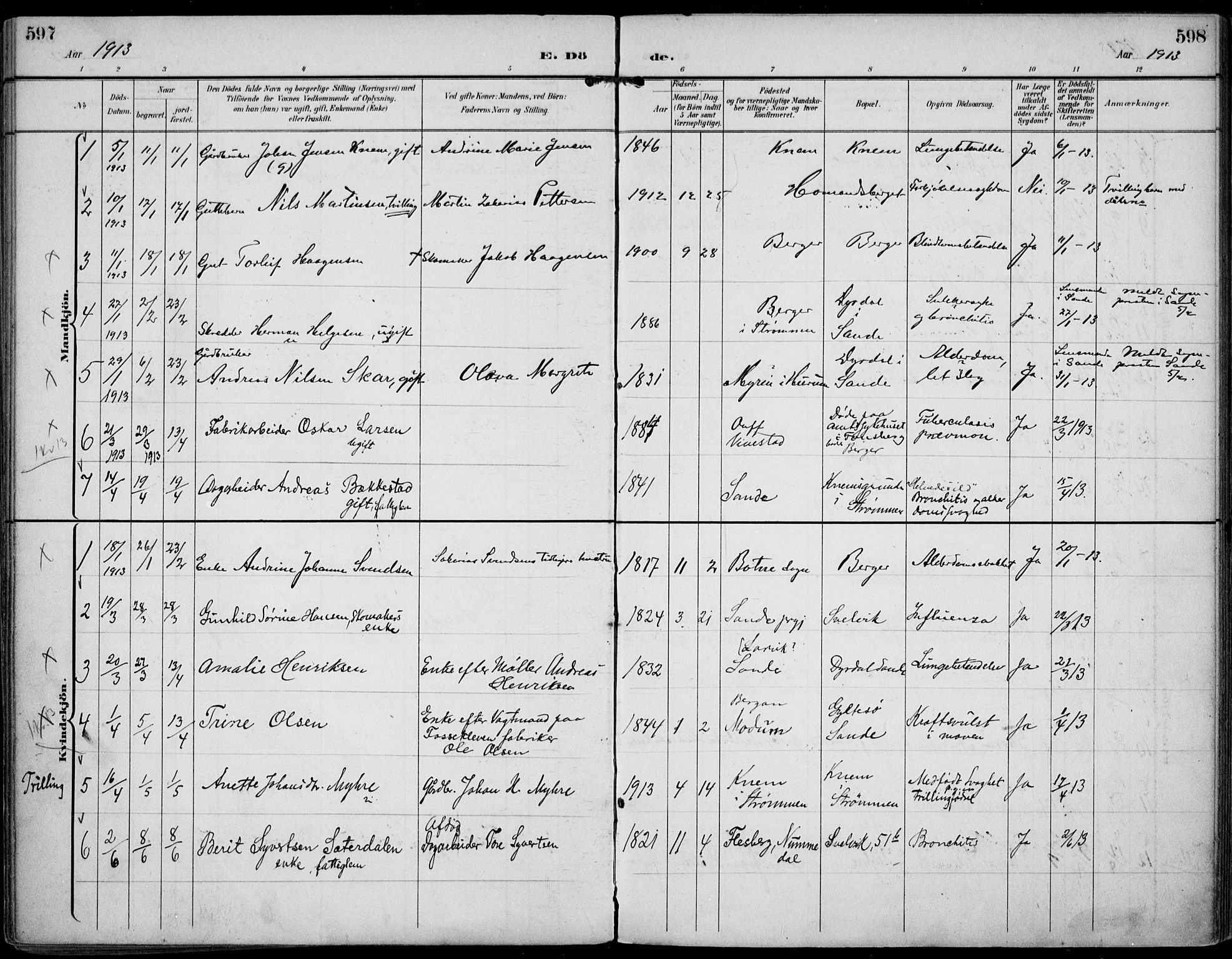 Strømm kirkebøker, AV/SAKO-A-322/F/Fa/L0005: Parish register (official) no. I 5, 1898-1919, p. 597-598