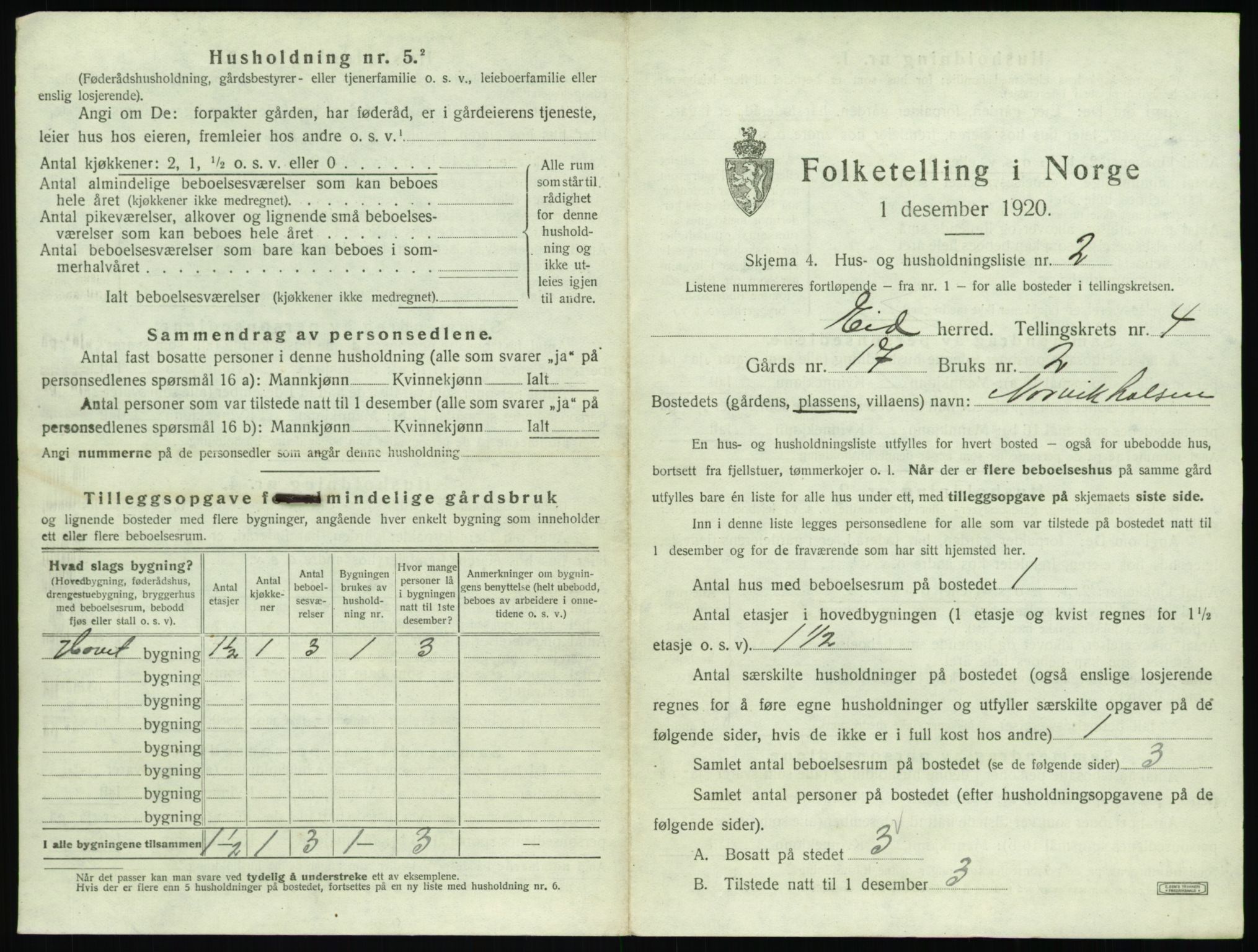 SAT, 1920 census for Eid, 1920, p. 173