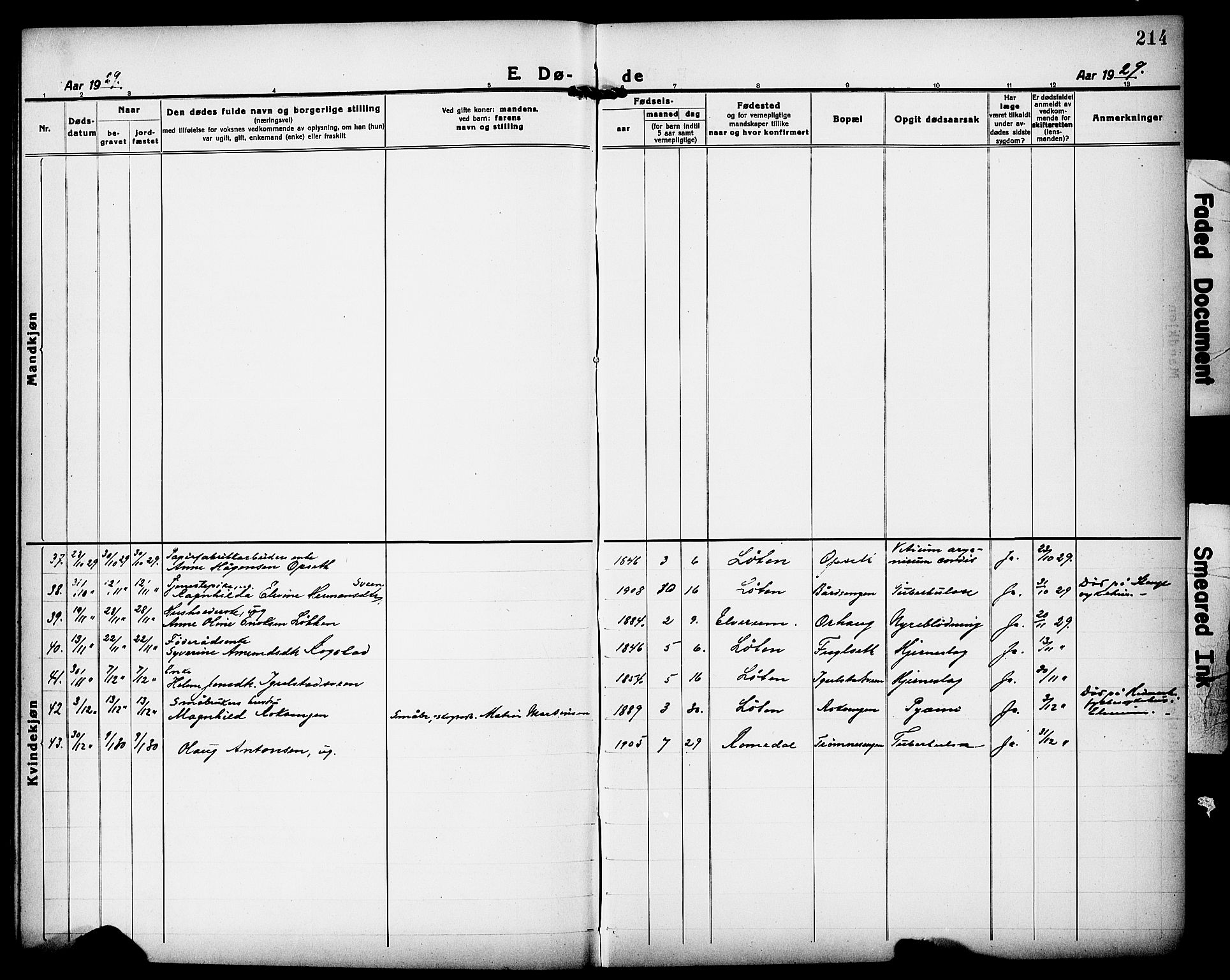 Løten prestekontor, AV/SAH-PREST-022/L/La/L0008: Parish register (copy) no. 8, 1920-1929, p. 214