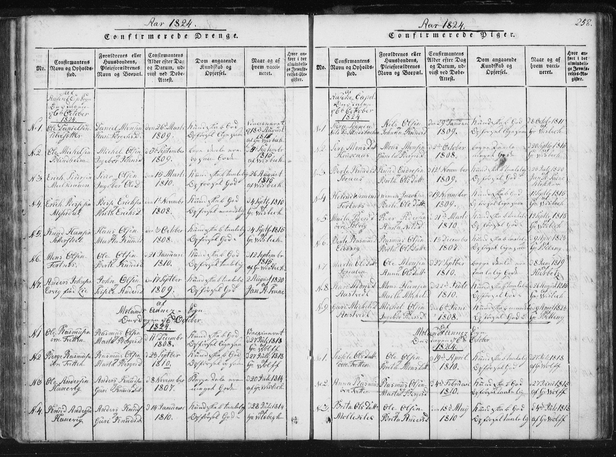 Hamre sokneprestembete, AV/SAB-A-75501/H/Ha/Haa/Haaa/L0010: Parish register (official) no. A 10, 1816-1826, p. 258