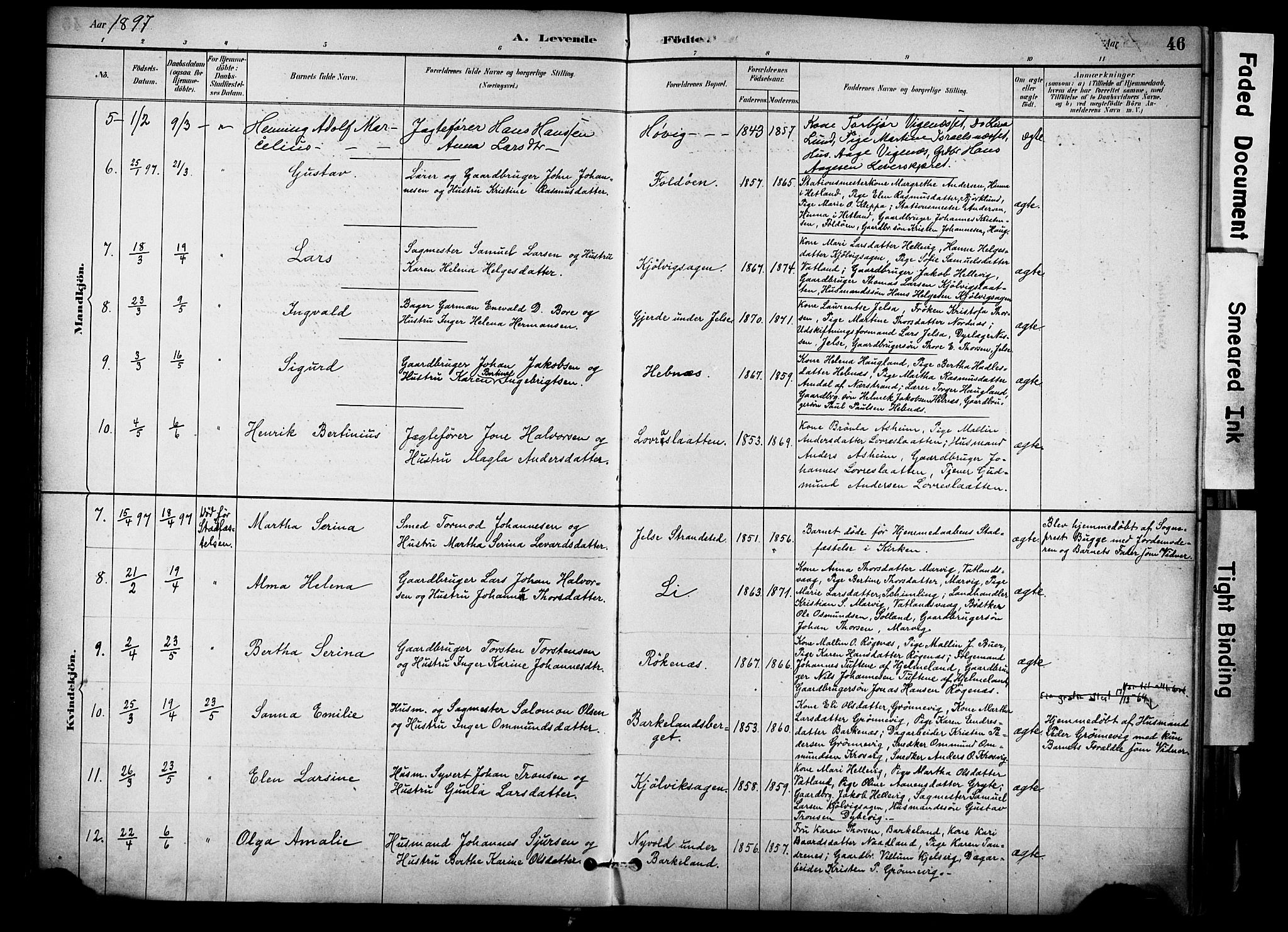 Jelsa sokneprestkontor, AV/SAST-A-101842/01/IV: Parish register (official) no. A 10, 1884-1906, p. 46