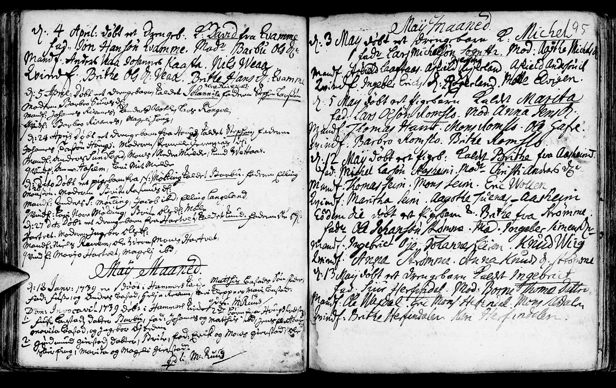 Haus sokneprestembete, AV/SAB-A-75601/H/Haa: Parish register (official) no. A 5, 1733-1747, p. 95