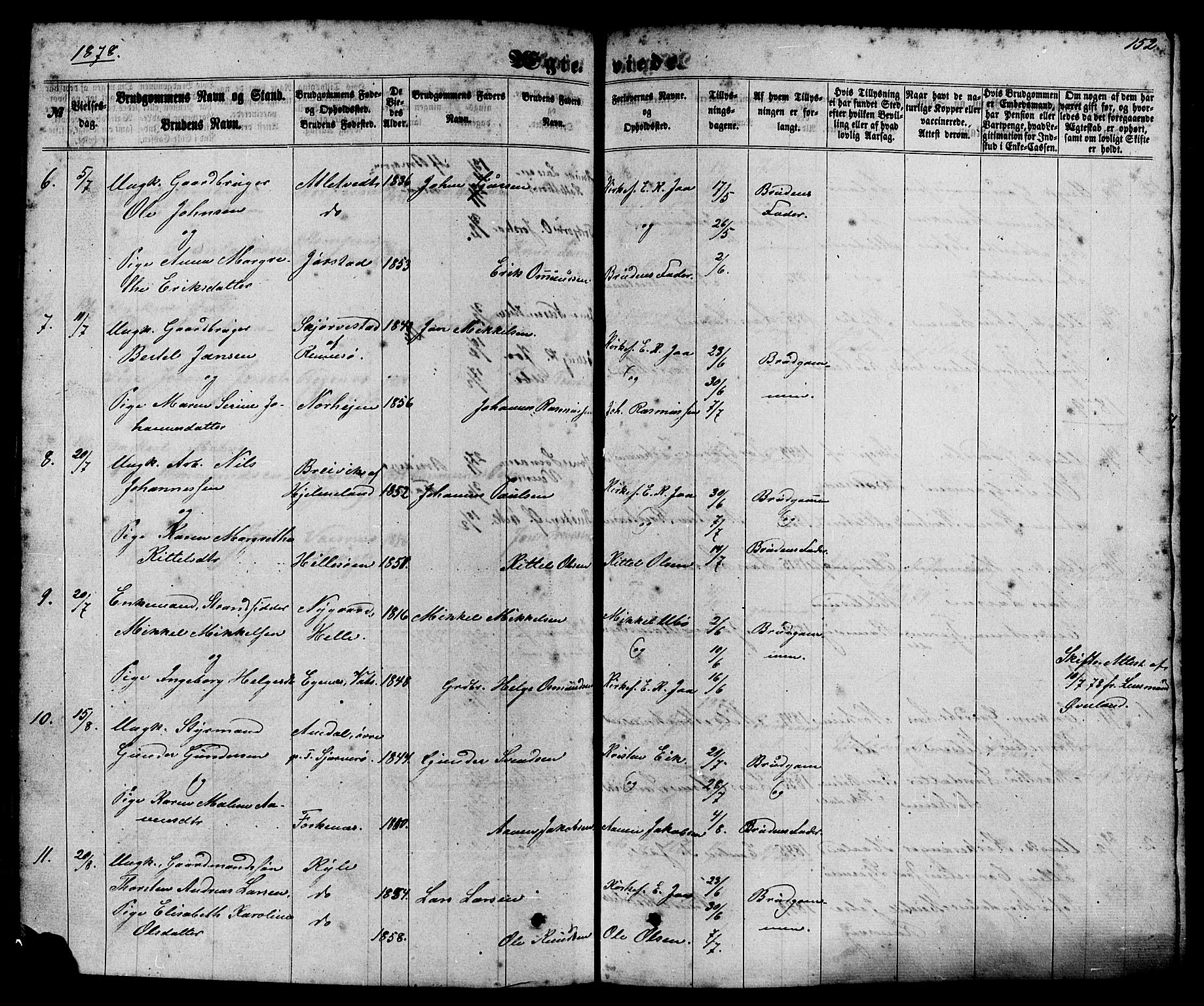 Nedstrand sokneprestkontor, SAST/A-101841/01/IV: Parish register (official) no. A 10, 1861-1887, p. 152