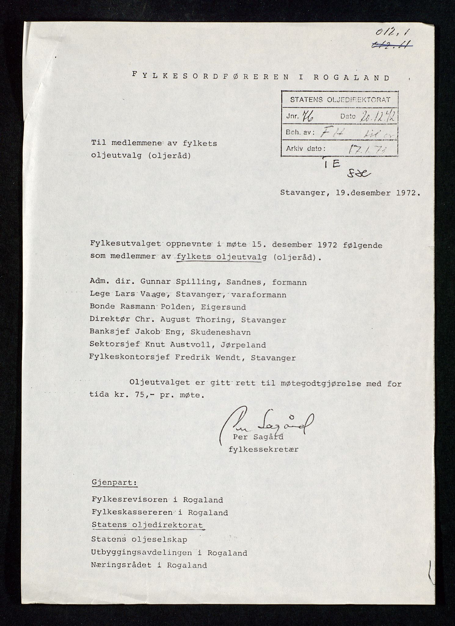 Industridepartementet, Oljekontoret, AV/SAST-A-101348/Db/L0002: Oljevernrådet, Styret i OD, leieforhold, div., 1966-1973, p. 278