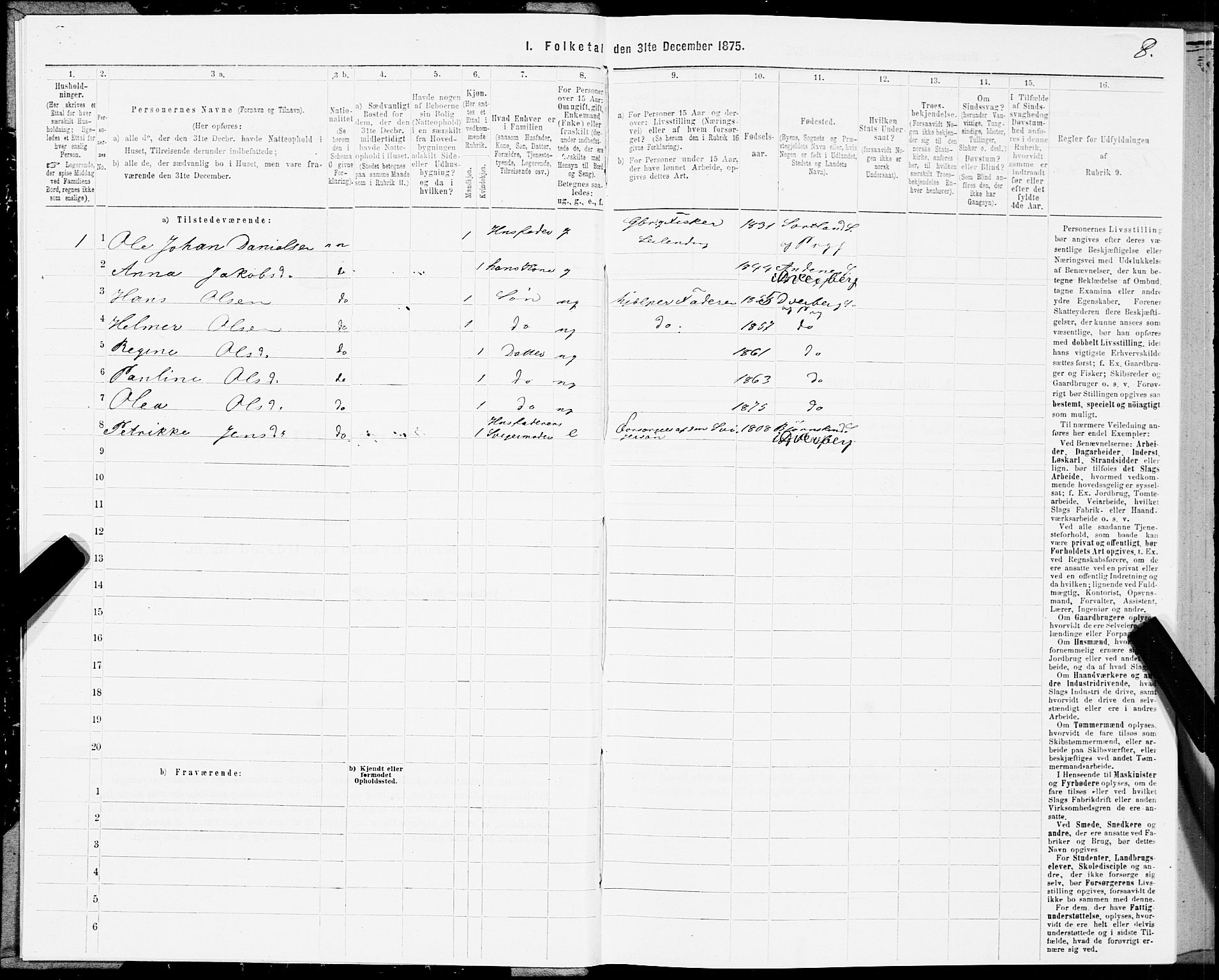 SAT, 1875 census for 1872P Dverberg, 1875, p. 2008