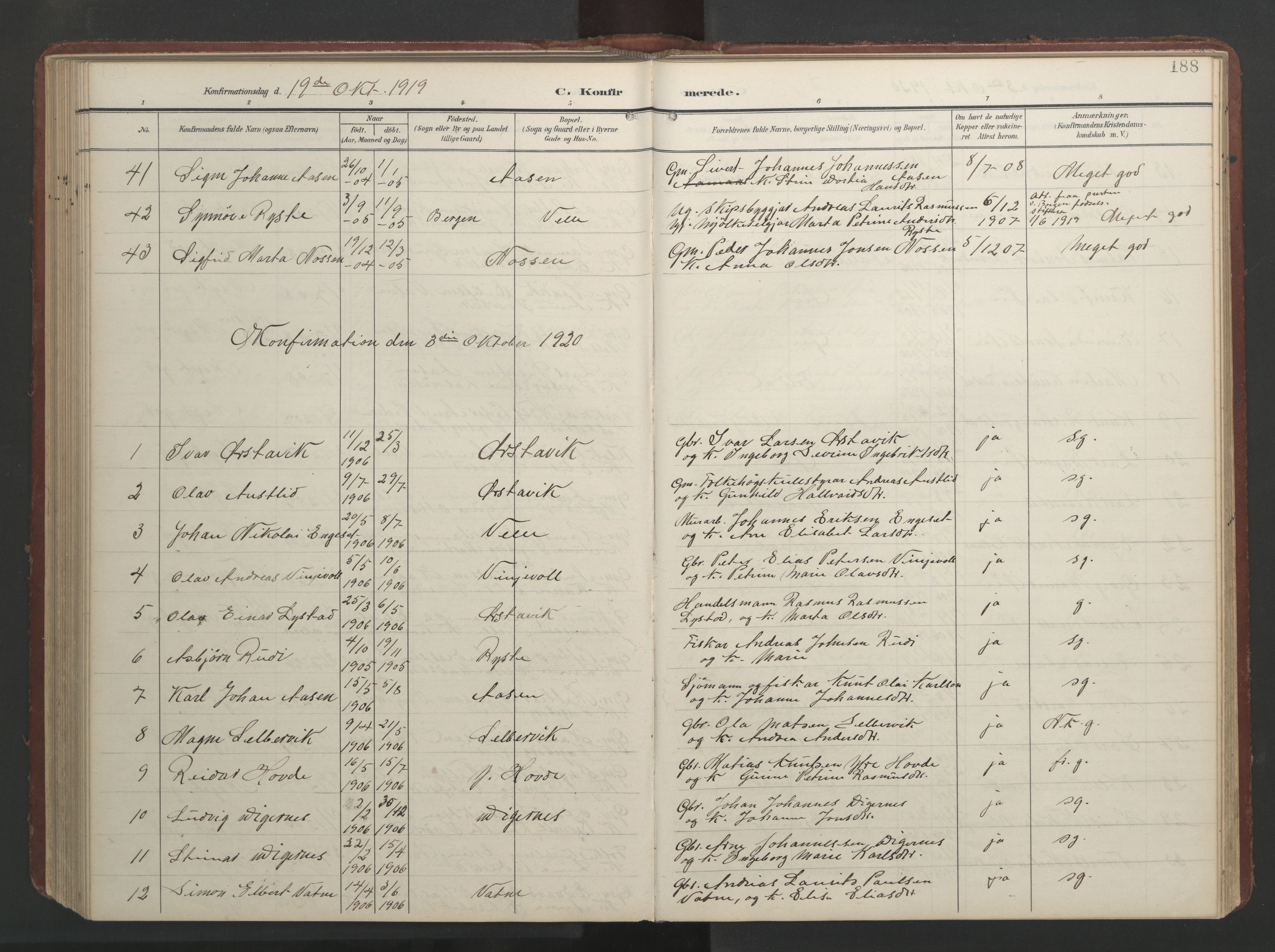 Ministerialprotokoller, klokkerbøker og fødselsregistre - Møre og Romsdal, AV/SAT-A-1454/513/L0190: Parish register (copy) no. 513C04, 1904-1926, p. 188