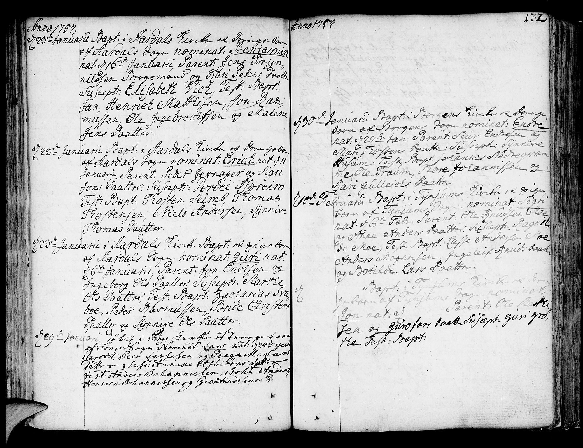 Lærdal sokneprestembete, SAB/A-81201: Parish register (official) no. A 2, 1752-1782, p. 132