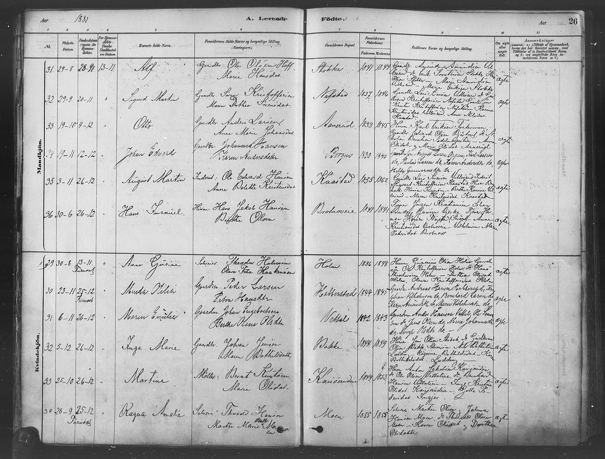 Ullensaker prestekontor Kirkebøker, AV/SAO-A-10236a/F/Fa/L0019: Parish register (official) no. I 19, 1878-1891, p. 26