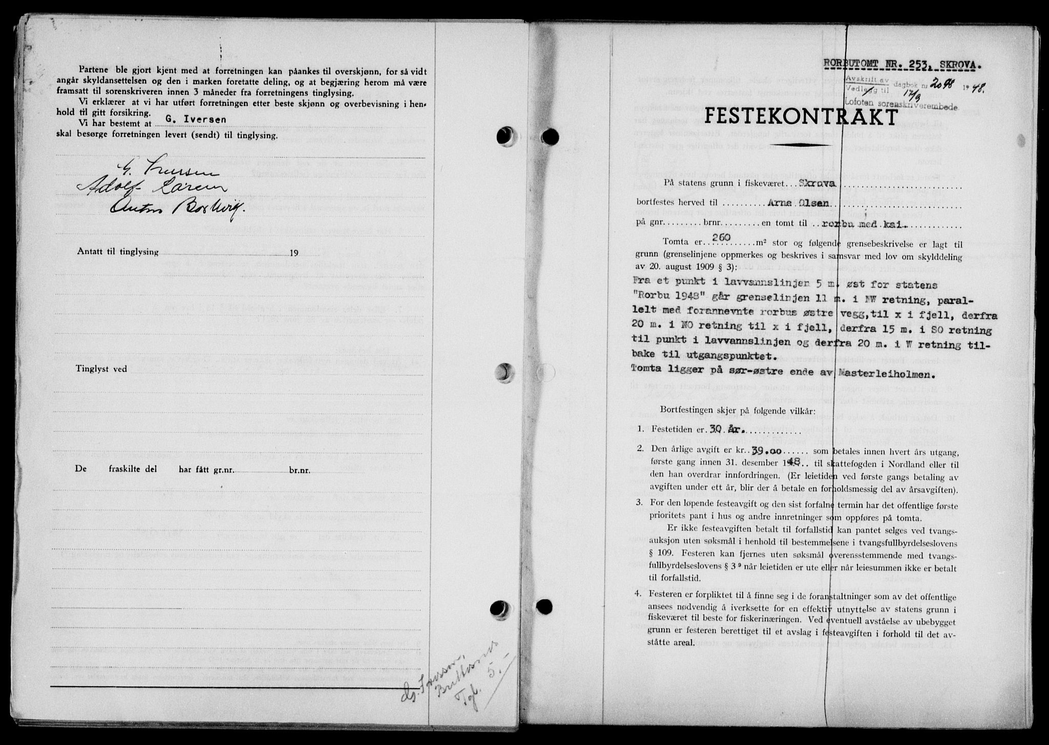 Lofoten sorenskriveri, SAT/A-0017/1/2/2C/L0019a: Mortgage book no. 19a, 1948-1948, Diary no: : 2098/1948