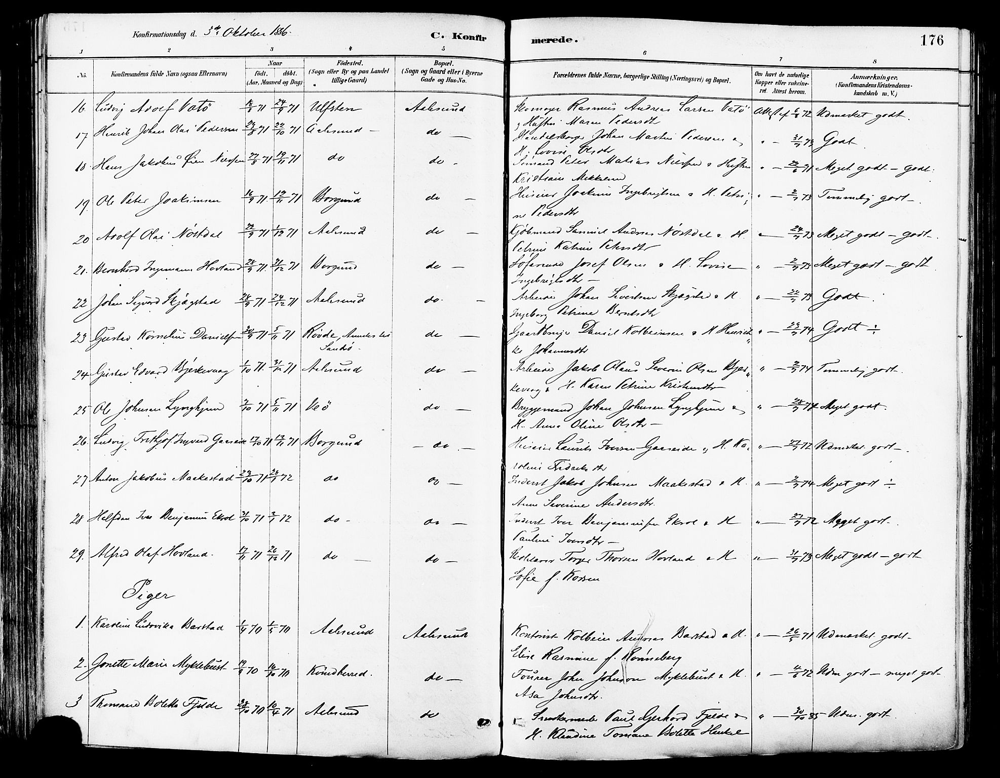 Ministerialprotokoller, klokkerbøker og fødselsregistre - Møre og Romsdal, AV/SAT-A-1454/529/L0455: Parish register (official) no. 529A05, 1885-1893, p. 176