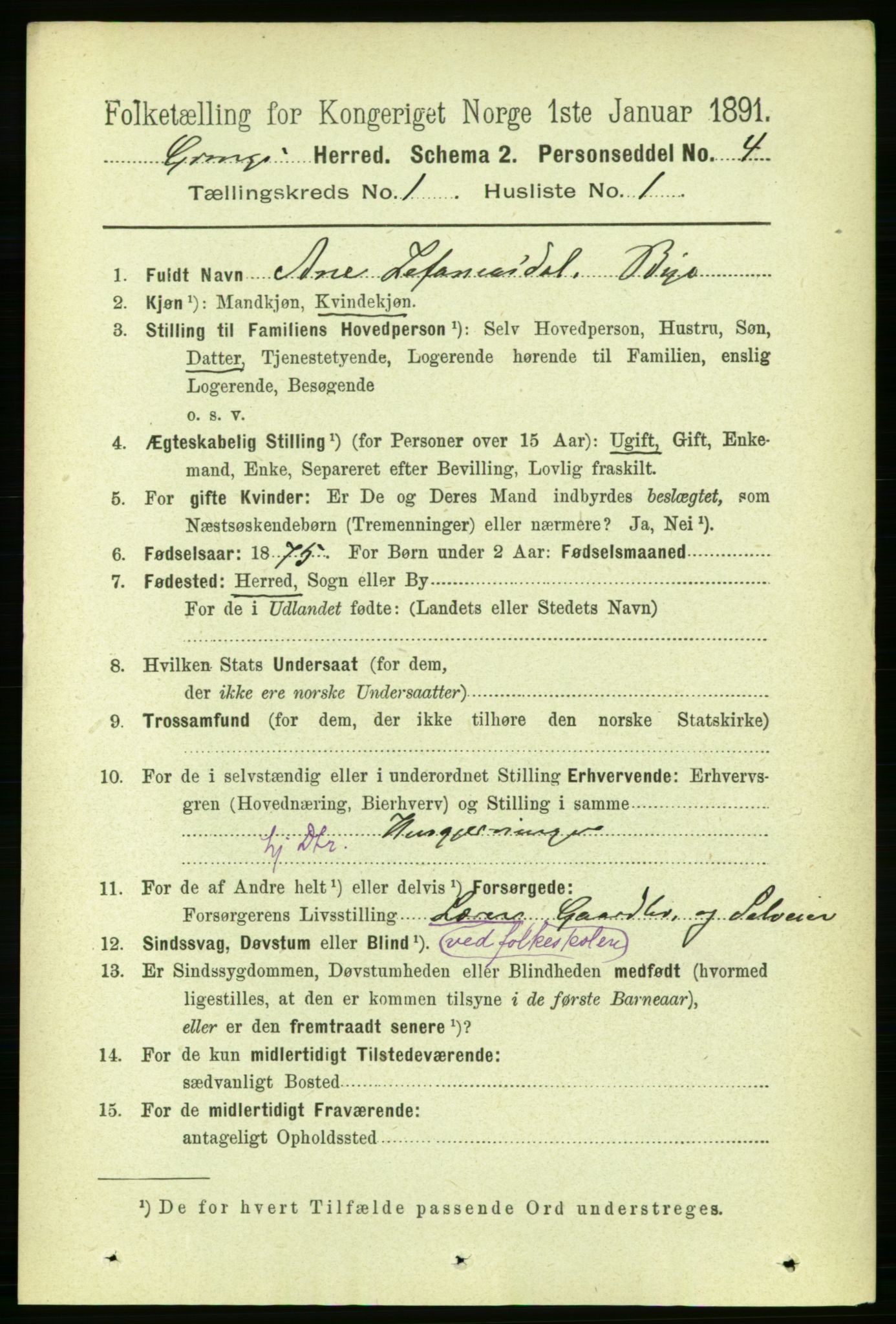 RA, 1891 census for 1742 Grong, 1891, p. 124