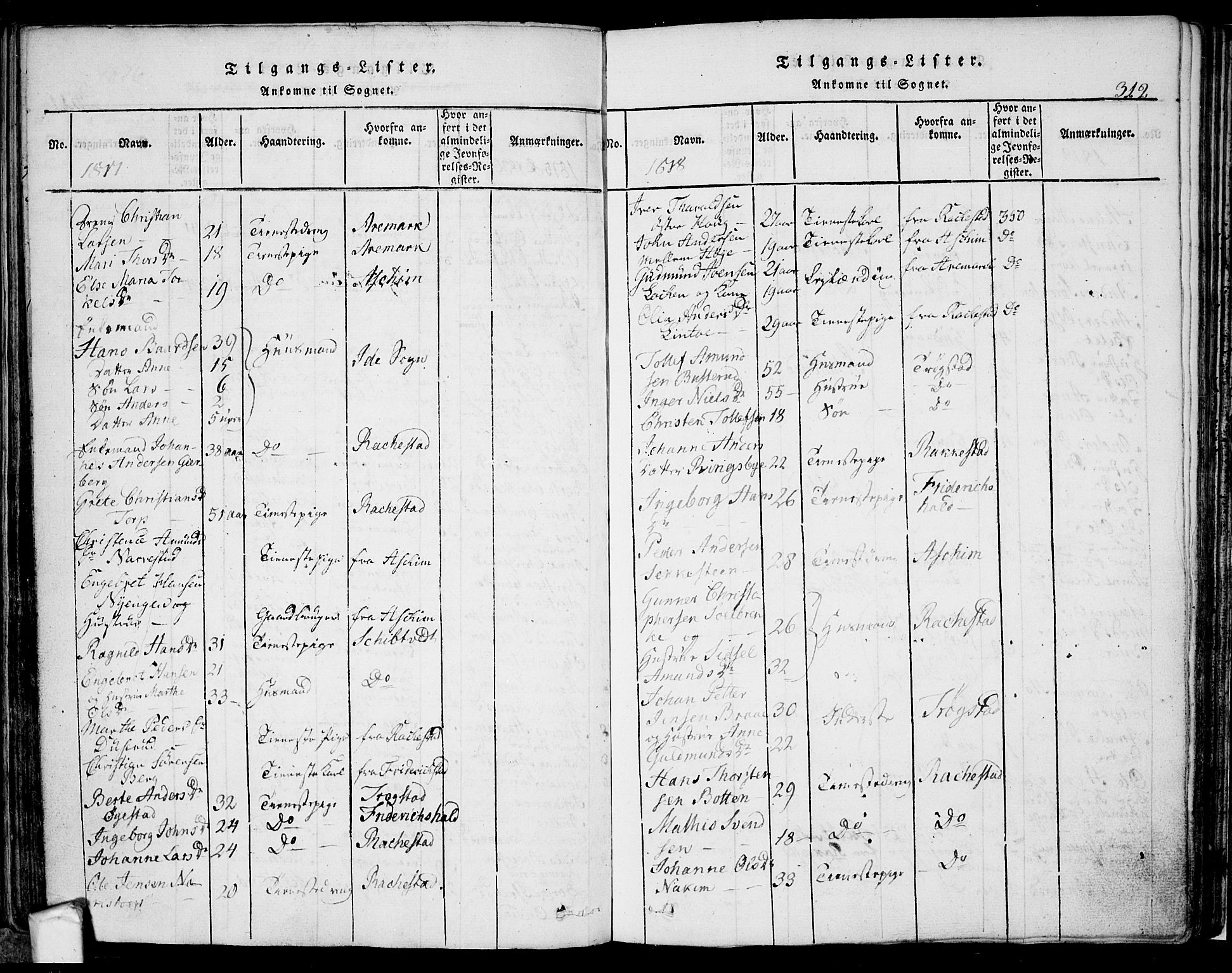 Eidsberg prestekontor Kirkebøker, SAO/A-10905/F/Fa/L0007: Parish register (official) no. I 7, 1814-1832, p. 312