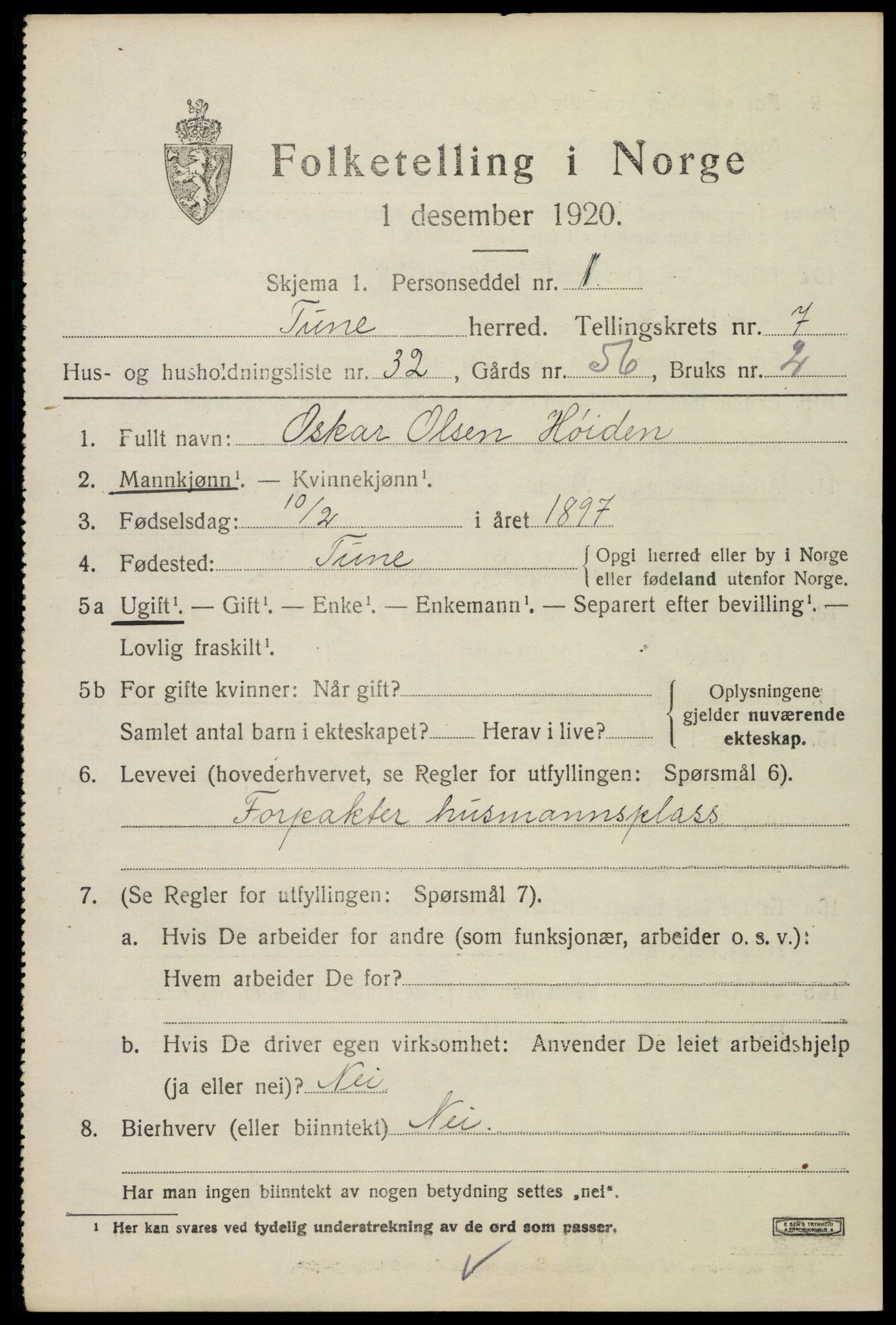 SAO, 1920 census for Tune, 1920, p. 6454