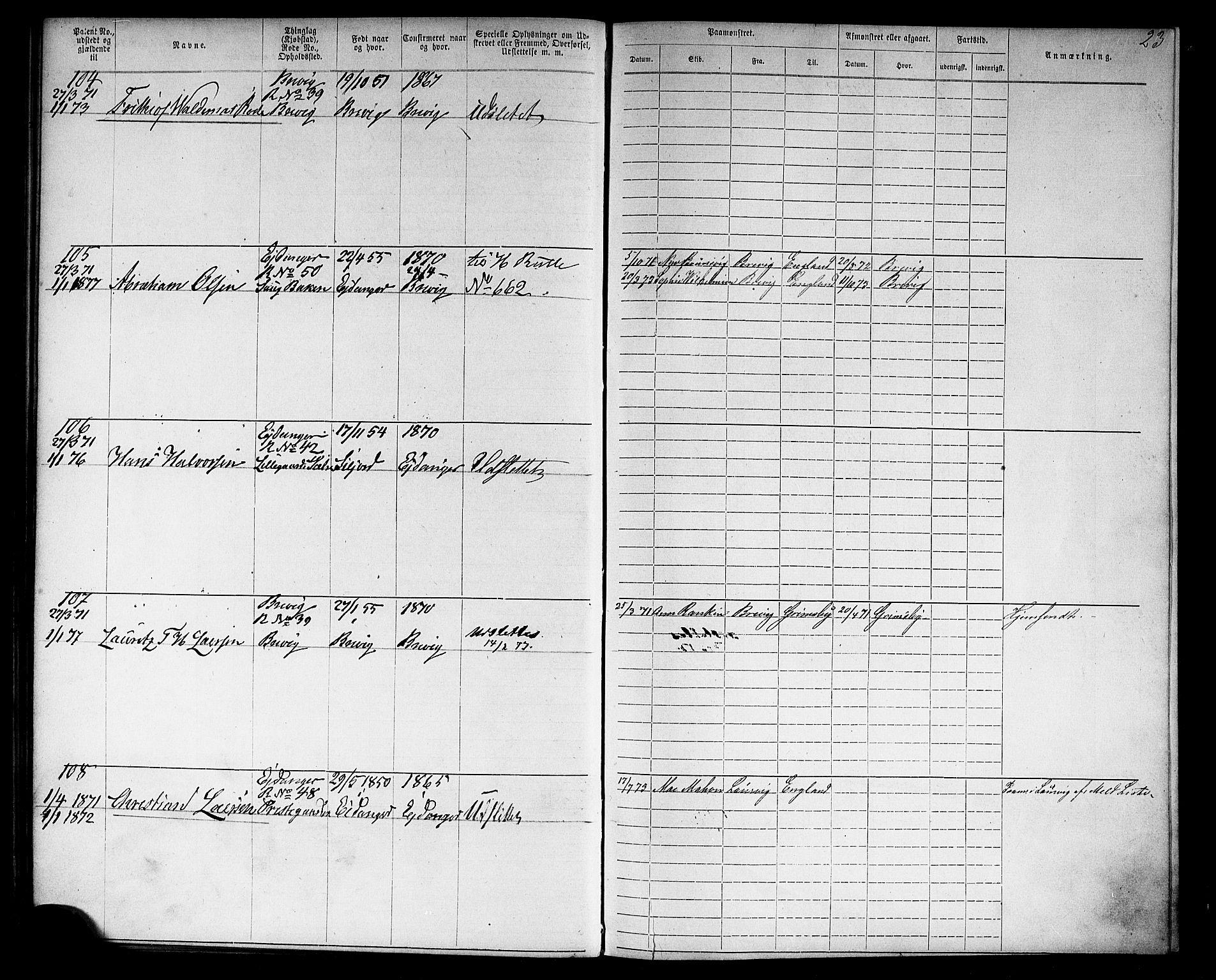 Brevik innrulleringskontor, AV/SAKO-A-833/F/Fa/L0002: Annotasjonsrulle, 1868-1878, p. 24