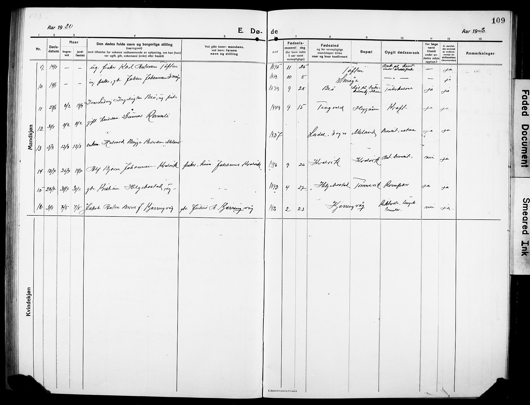 Ministerialprotokoller, klokkerbøker og fødselsregistre - Sør-Trøndelag, AV/SAT-A-1456/634/L0543: Parish register (copy) no. 634C05, 1917-1928, p. 109